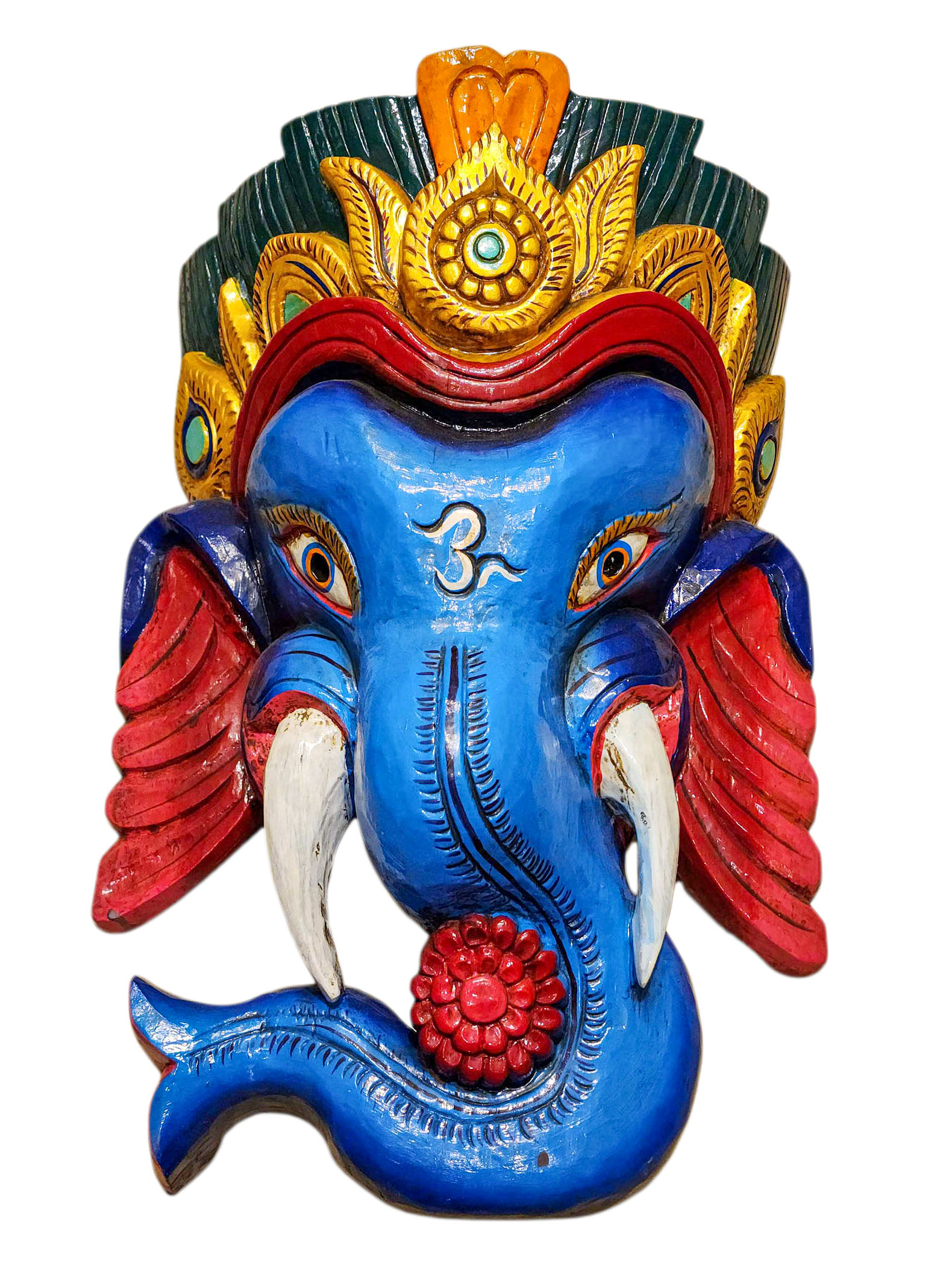 [ganesh], Handmade Wooden Mask, Wall Hanging, [thangka Color Finishing], Poplar Wood