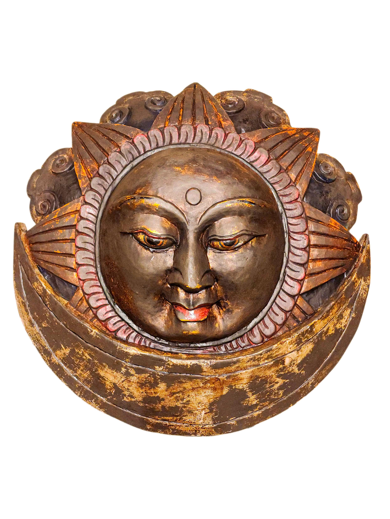 [sun And Moon] Design Wooden Mask For Decorative Wall Hangings, [painted], Poplar Wood