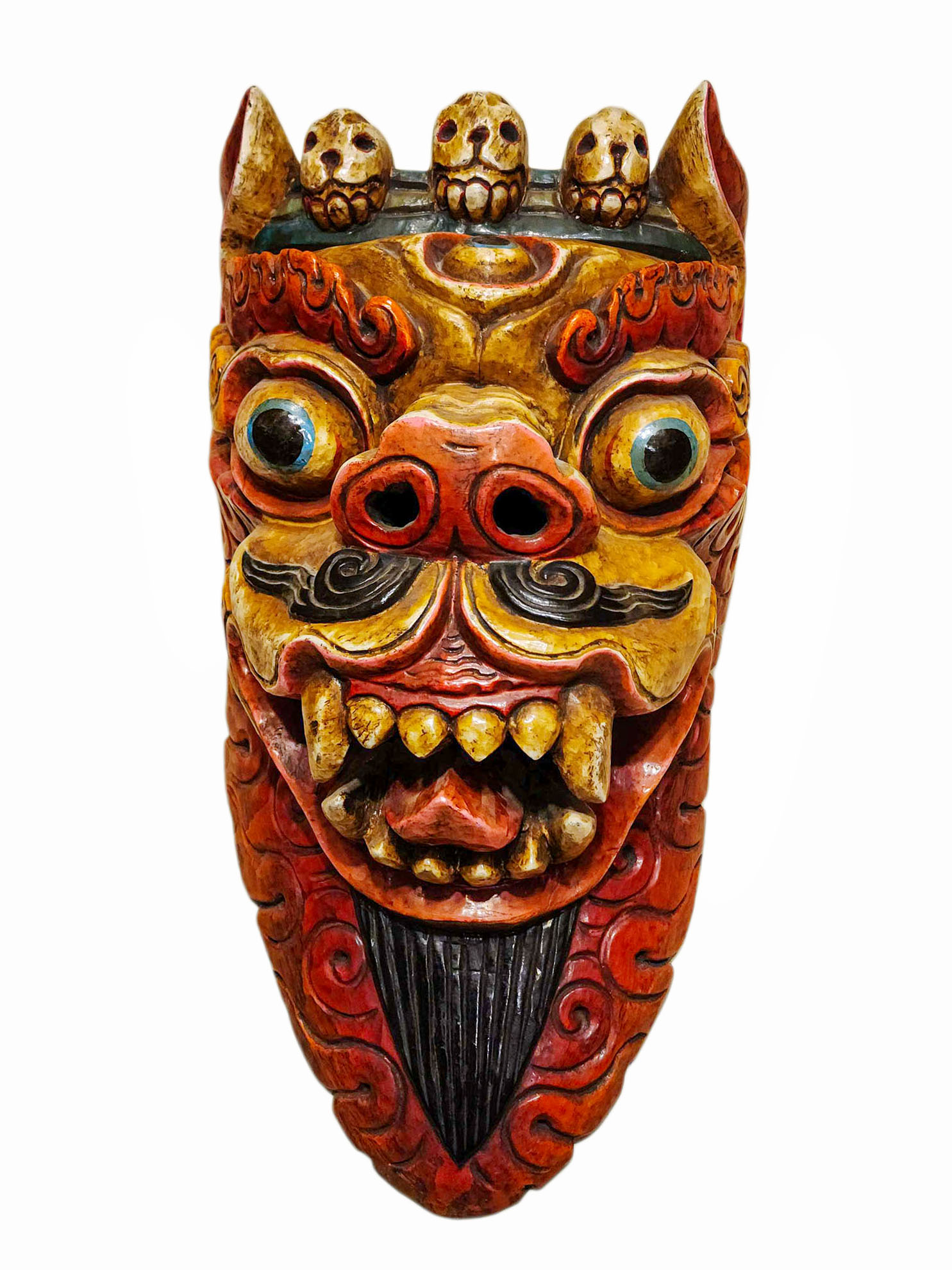 Buddhist Wooden Mask Of [snow Lion], Tibetan Style Wtih [traditional Colors], Poplar Wood