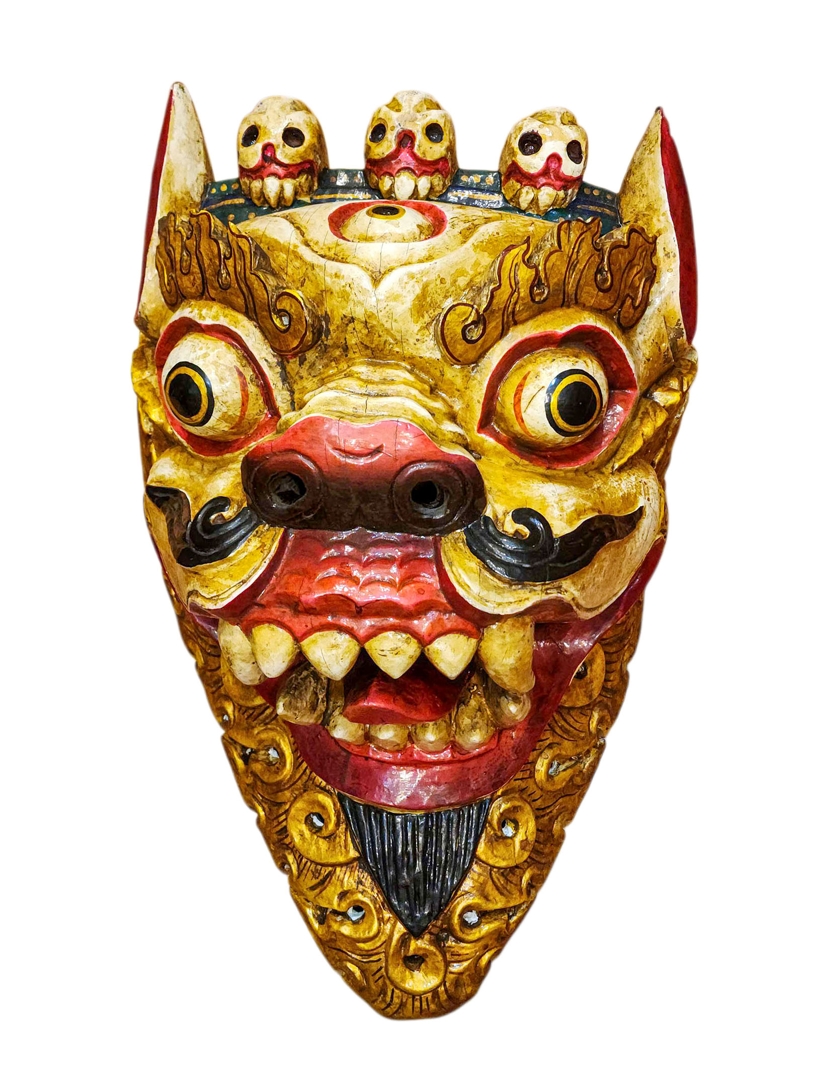 Buddhist Wooden Mask Of [snow Lion], Tibetan Style Wtih [traditional Colors], Poplar Wood
