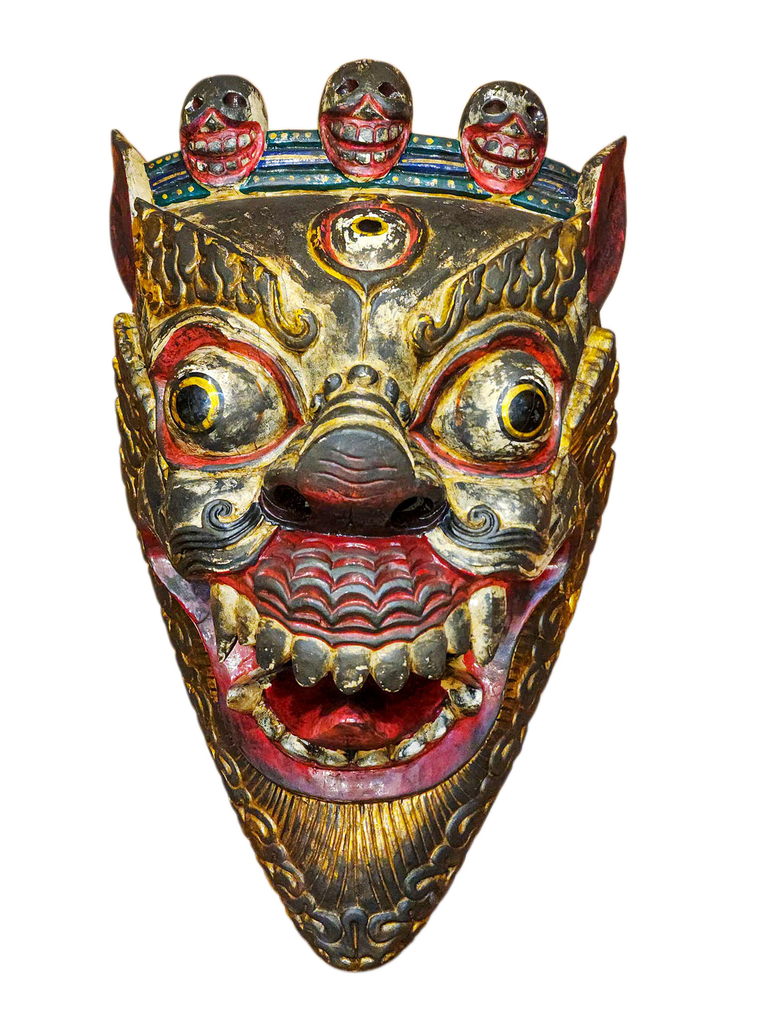Buddhist Wooden Mask Of [snow Lion], Tibetan Style Wtih [traditional Colors], Poplar Wood