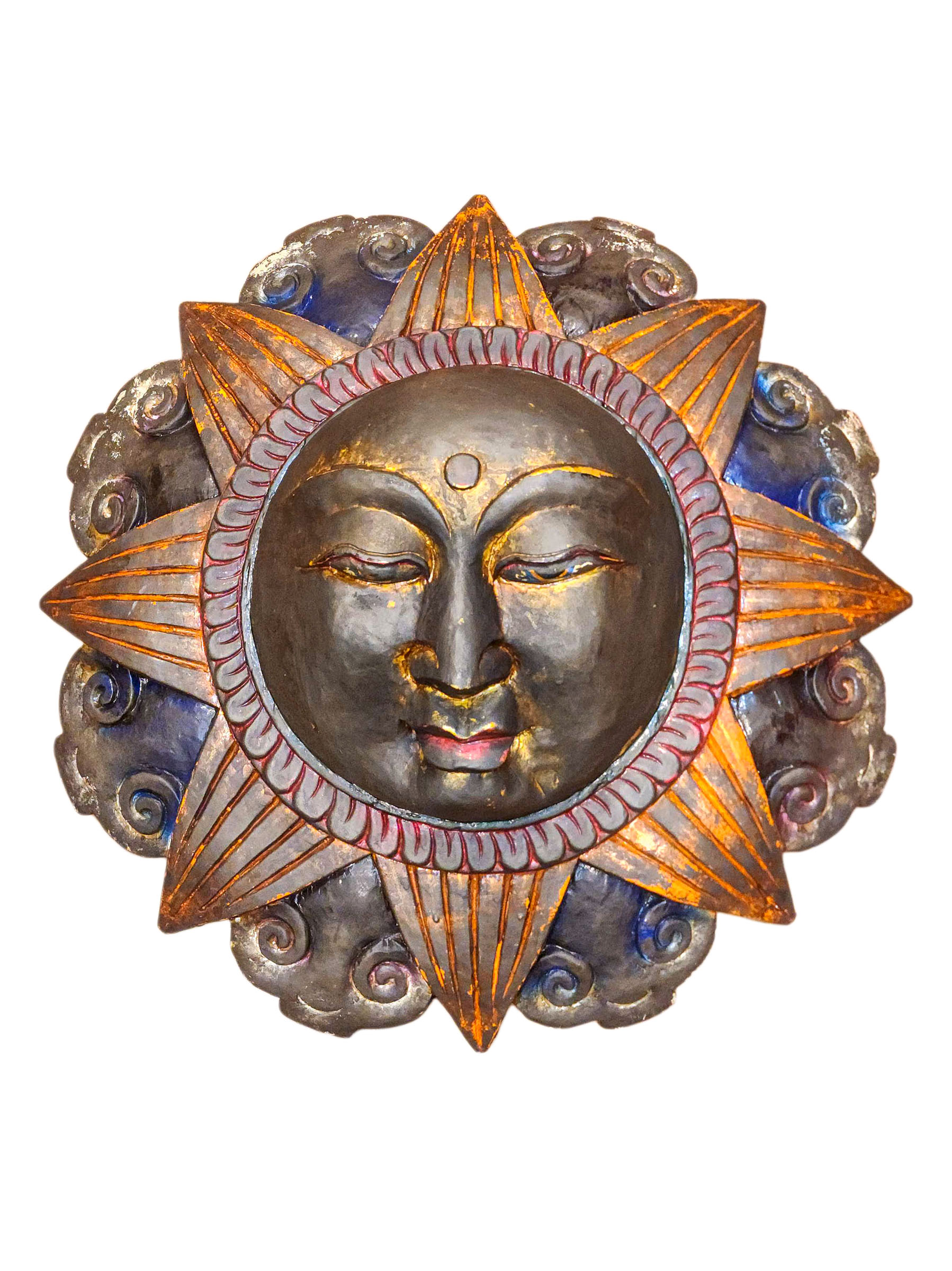 [sun And Moon] Design Wooden Mask For Decorative Wall Hangings, [painted], Poplar Wood