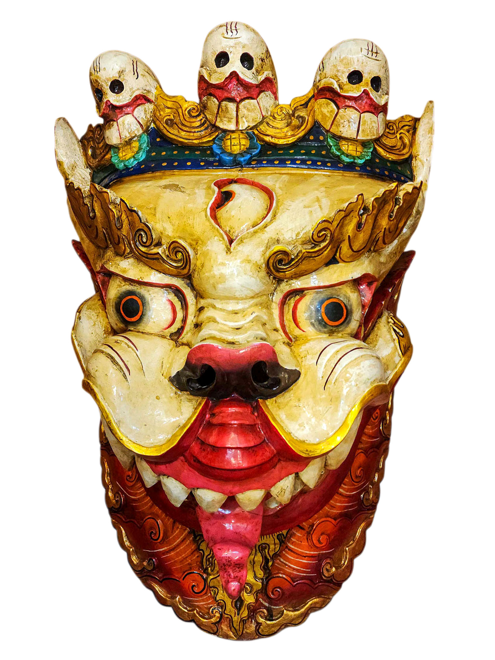 Buddhist Wooden Mask Of [snow Lion], Tibetan Style Wtih [traditional Colors], Poplar Wood