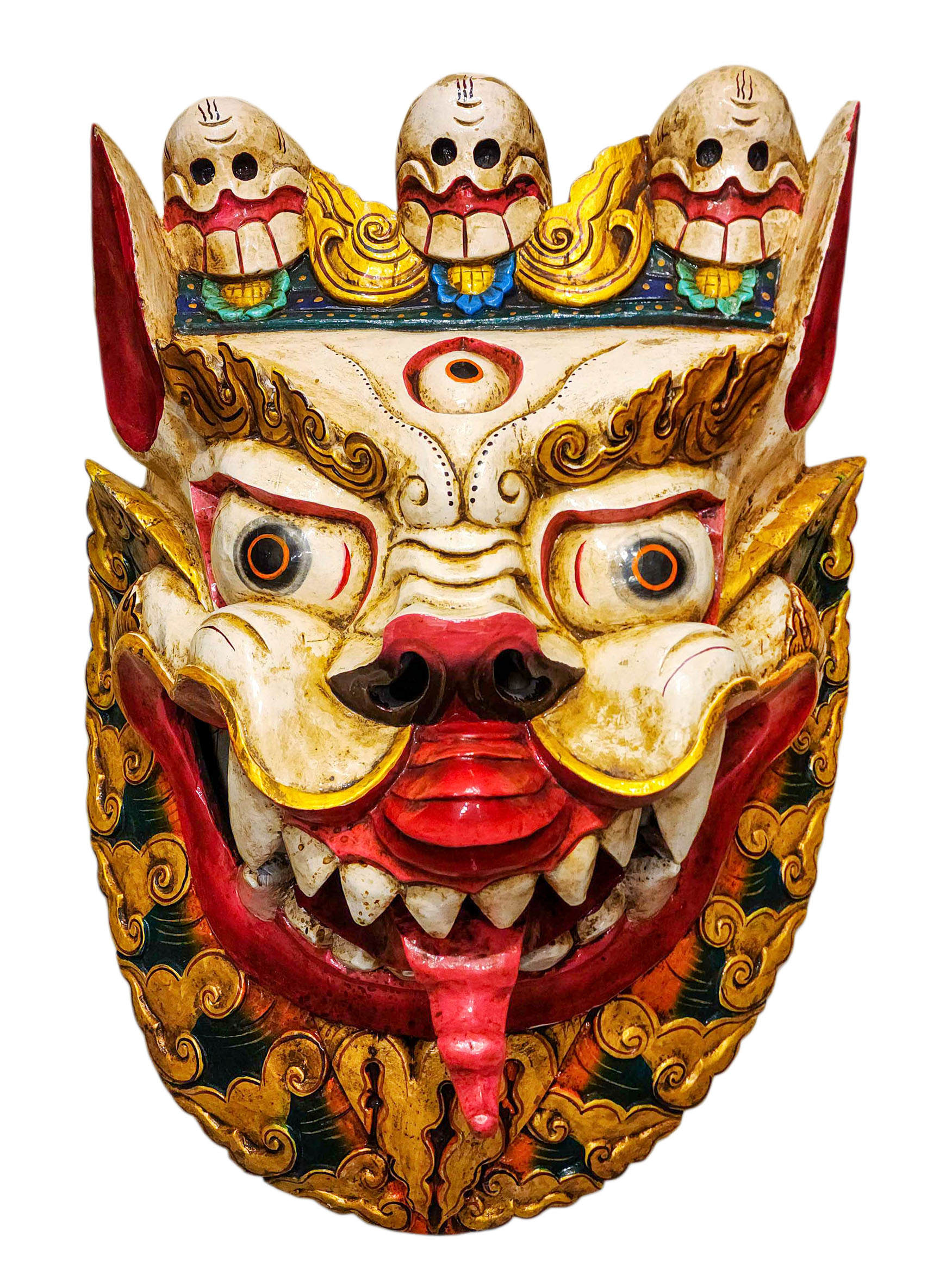 Buddhist Wooden Mask Of [snow Lion], Tibetan Style Wtih [traditional Colors], Poplar Wood