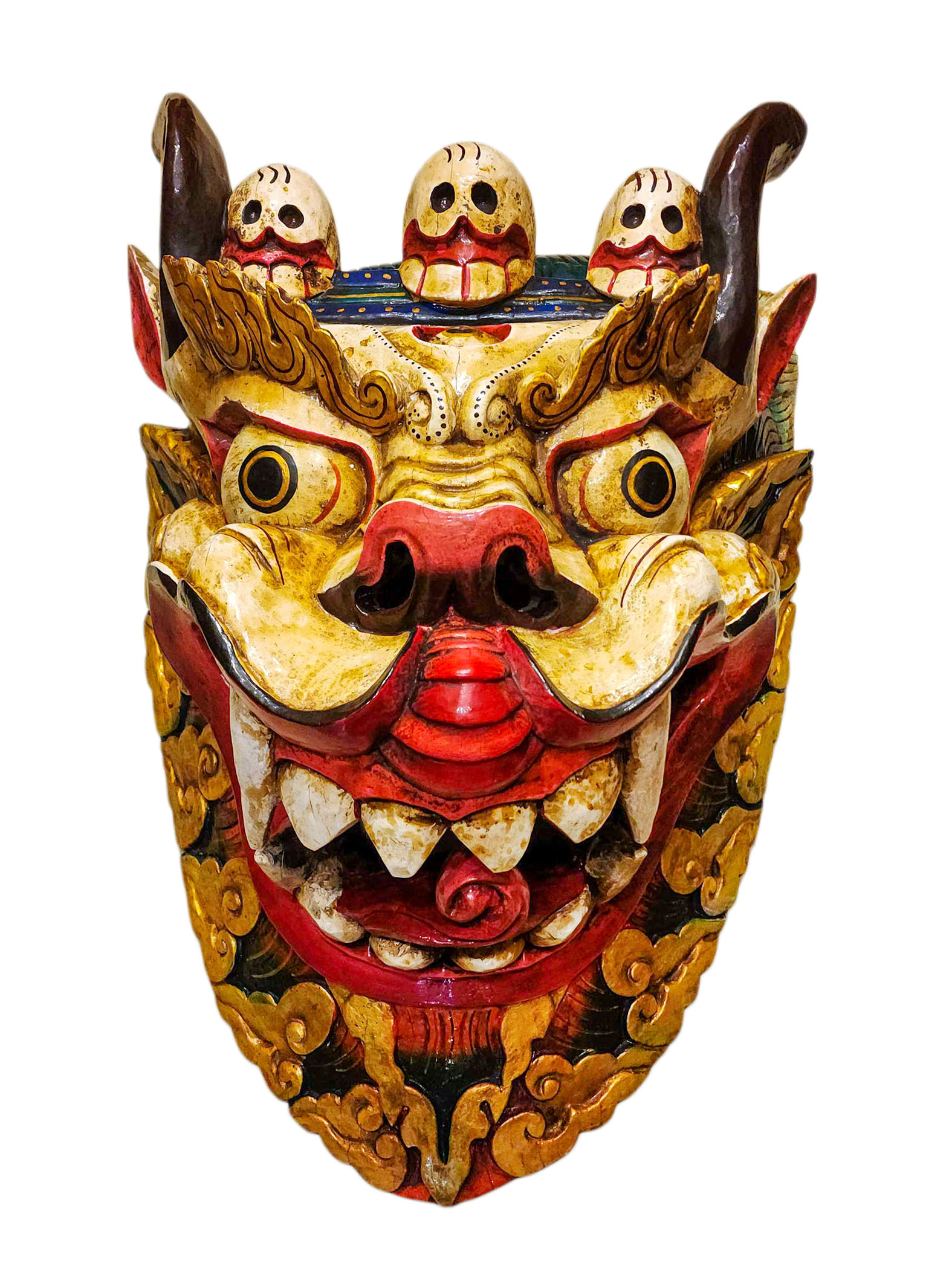 Buddhist Wooden Mask Of [snow Lion], Tibetan Style Wtih [traditional Colors], Poplar Wood