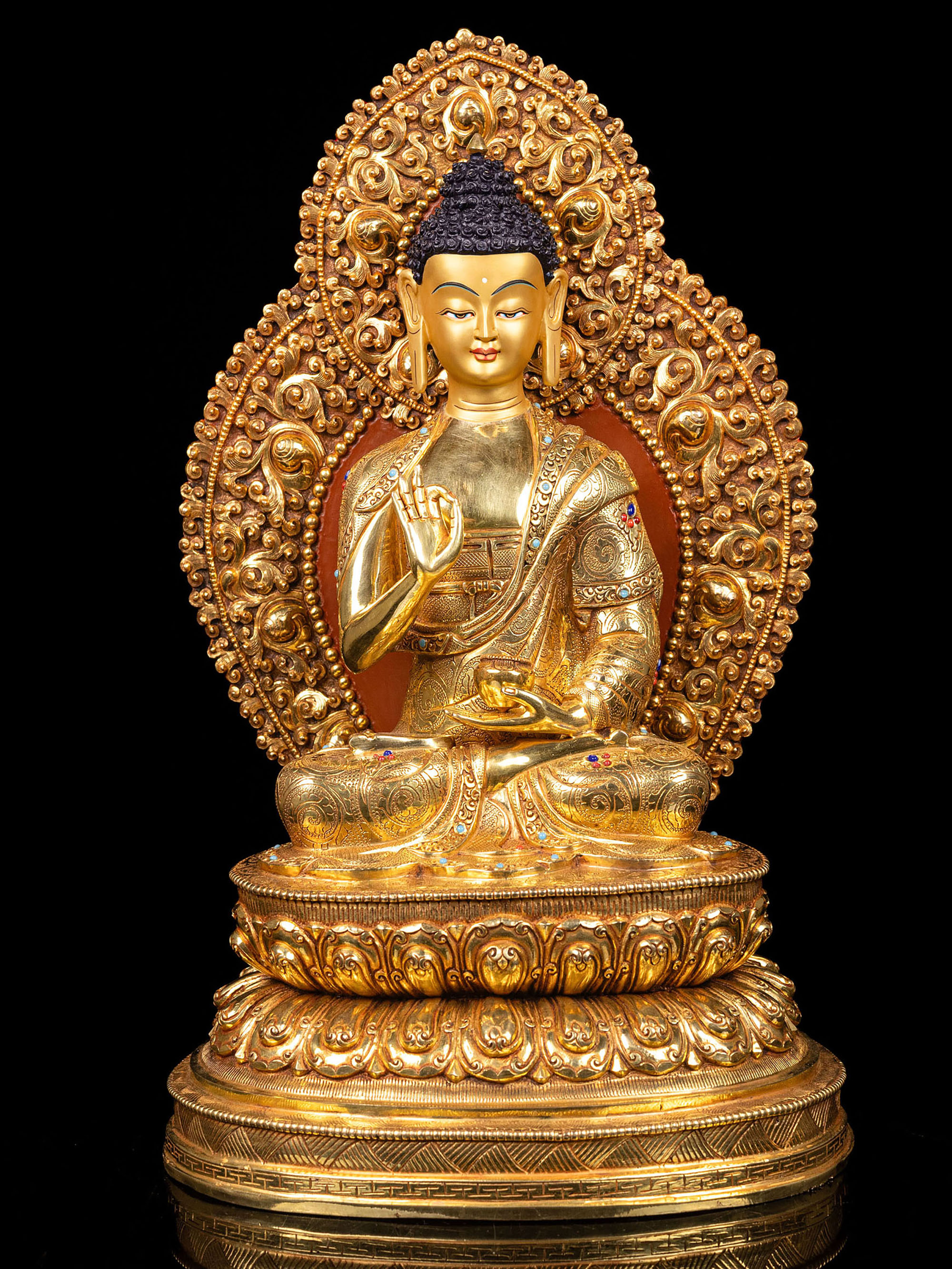 [amoghasiddhi Buddha], Buddhist Handmade Statue, [full Gold Plated], [face Painted]
