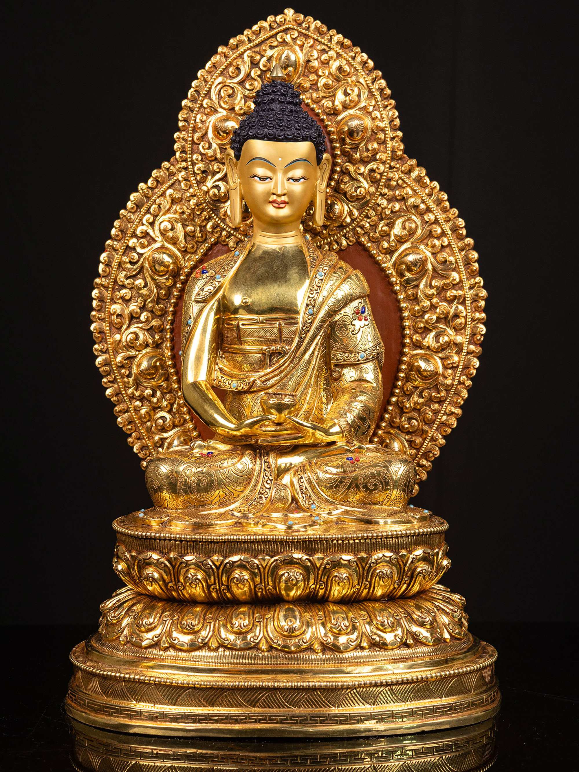[amitabha Buddha], Buddhist Handmade Statue, [full Gold Plated], [face Painted]
