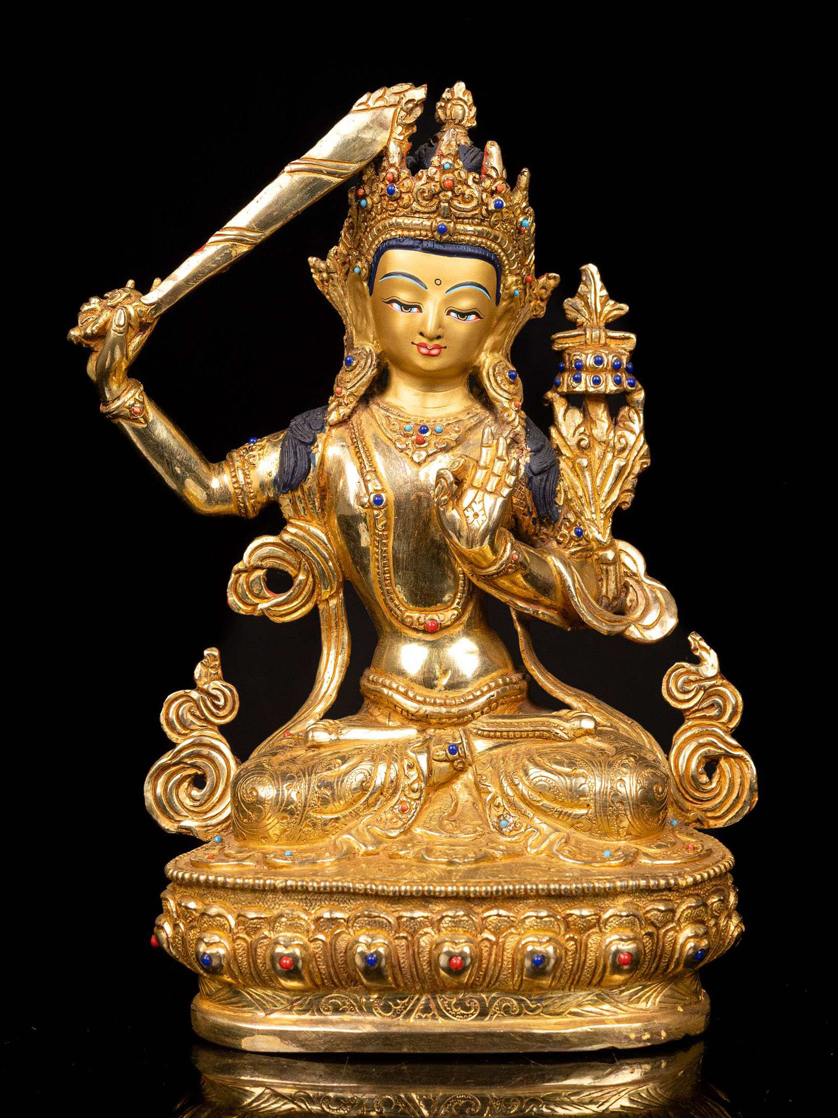 [manjushri], Buddhist Handmade Statue, [full Gold Plated], [face Painted]