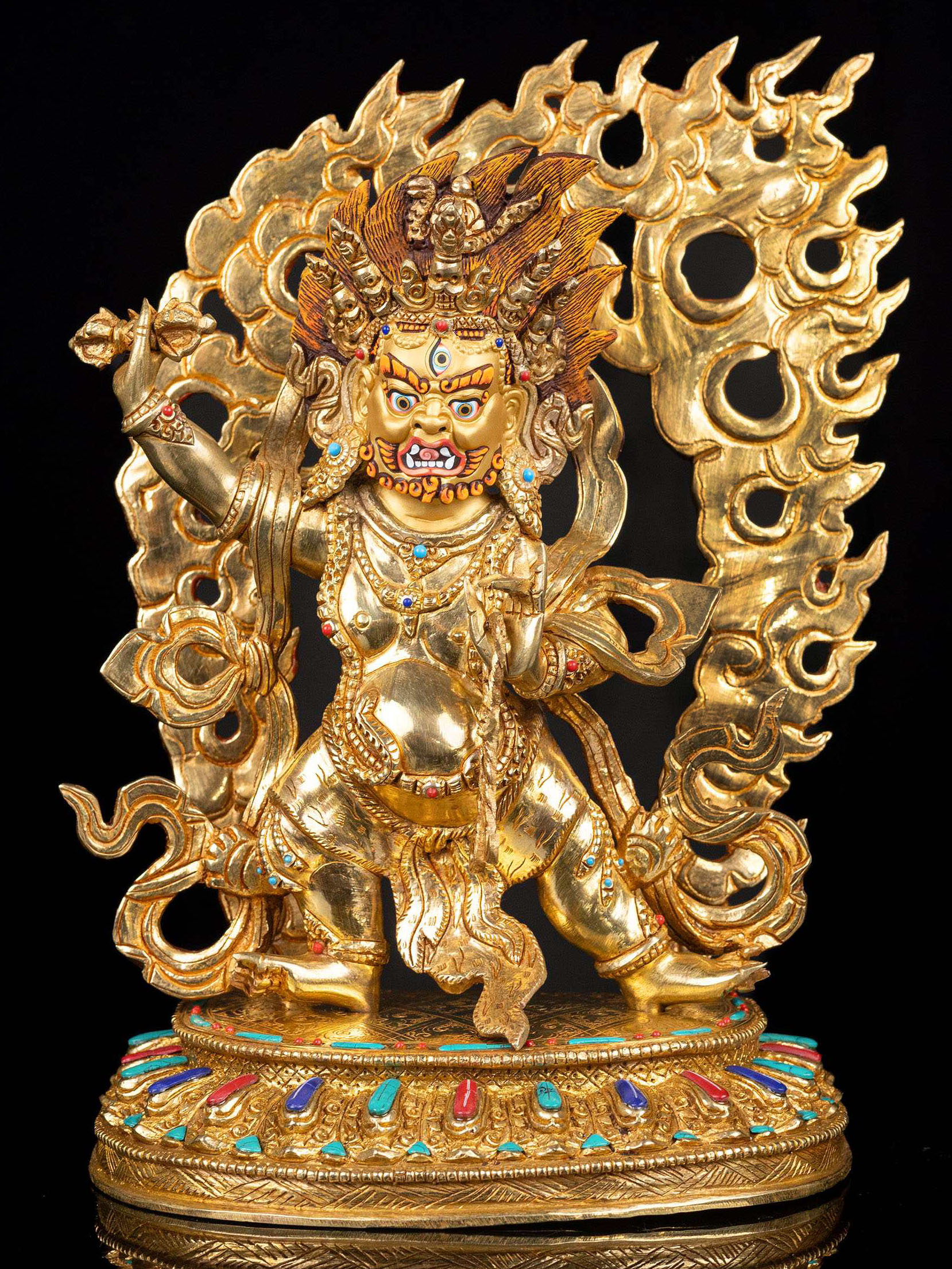 [vajrapani], Buddhist Handmade Statue, [full Gold Plated],  [stone Setting],  [face Painted]