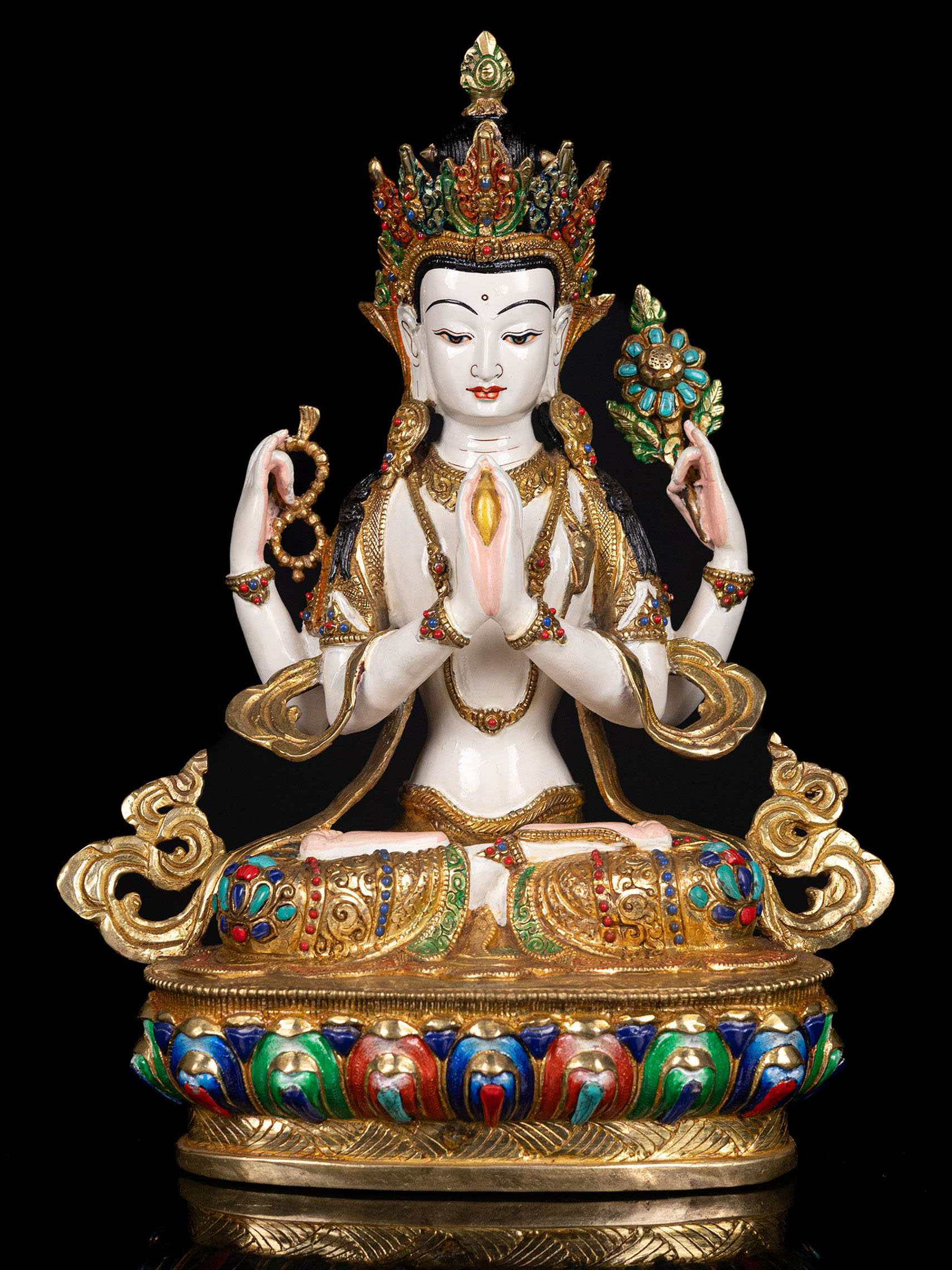 [chenrezig], Buddhist Handmade Statue, [full Gold Plated], [stone Setting], [stone Setting], [thangka Color Finishing]