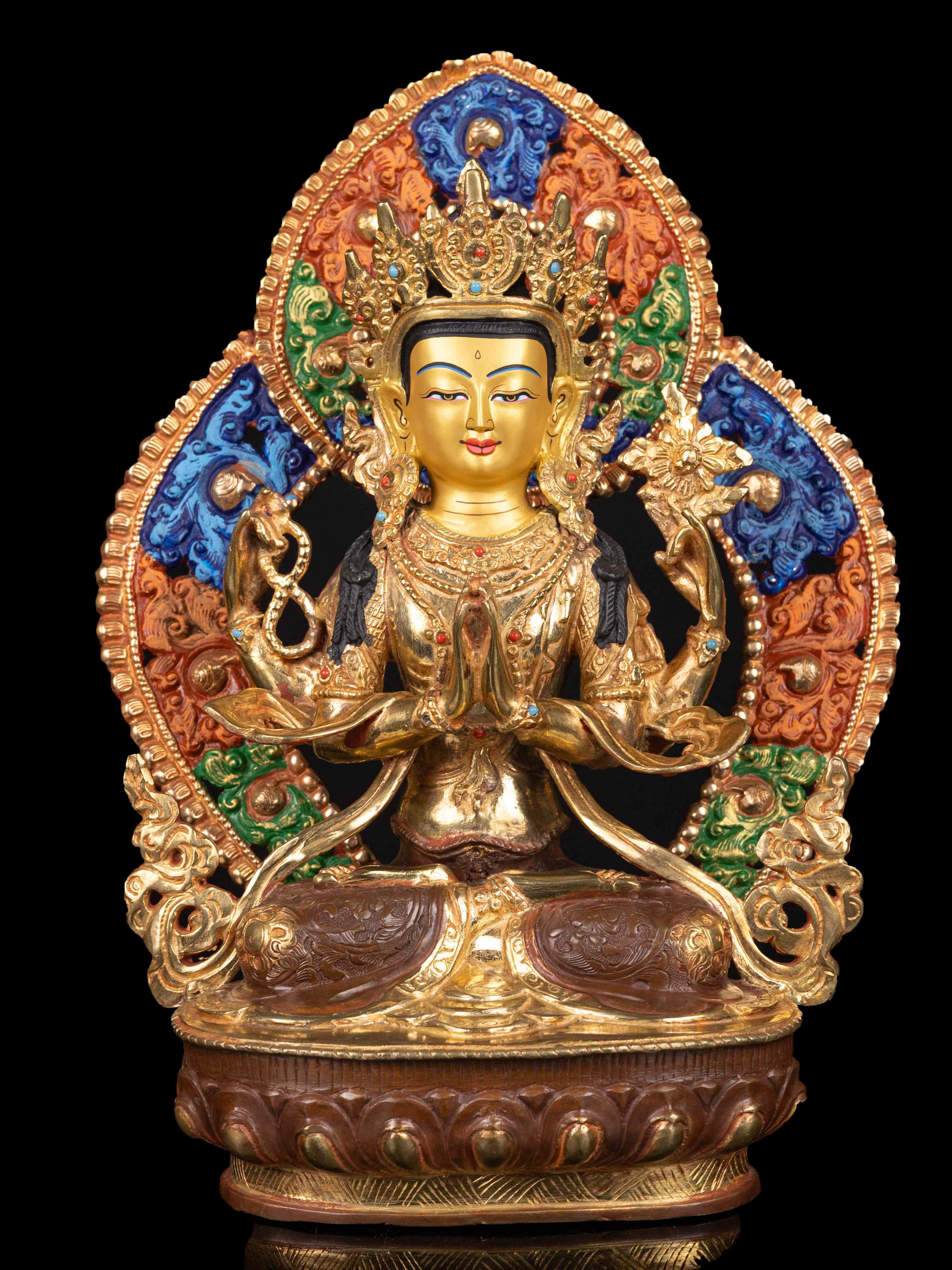 [chenrezig] With Parwa, Buddhist Handmade Statue, [partly Gold Plated], [thangka Color Finishing], [face Painted],