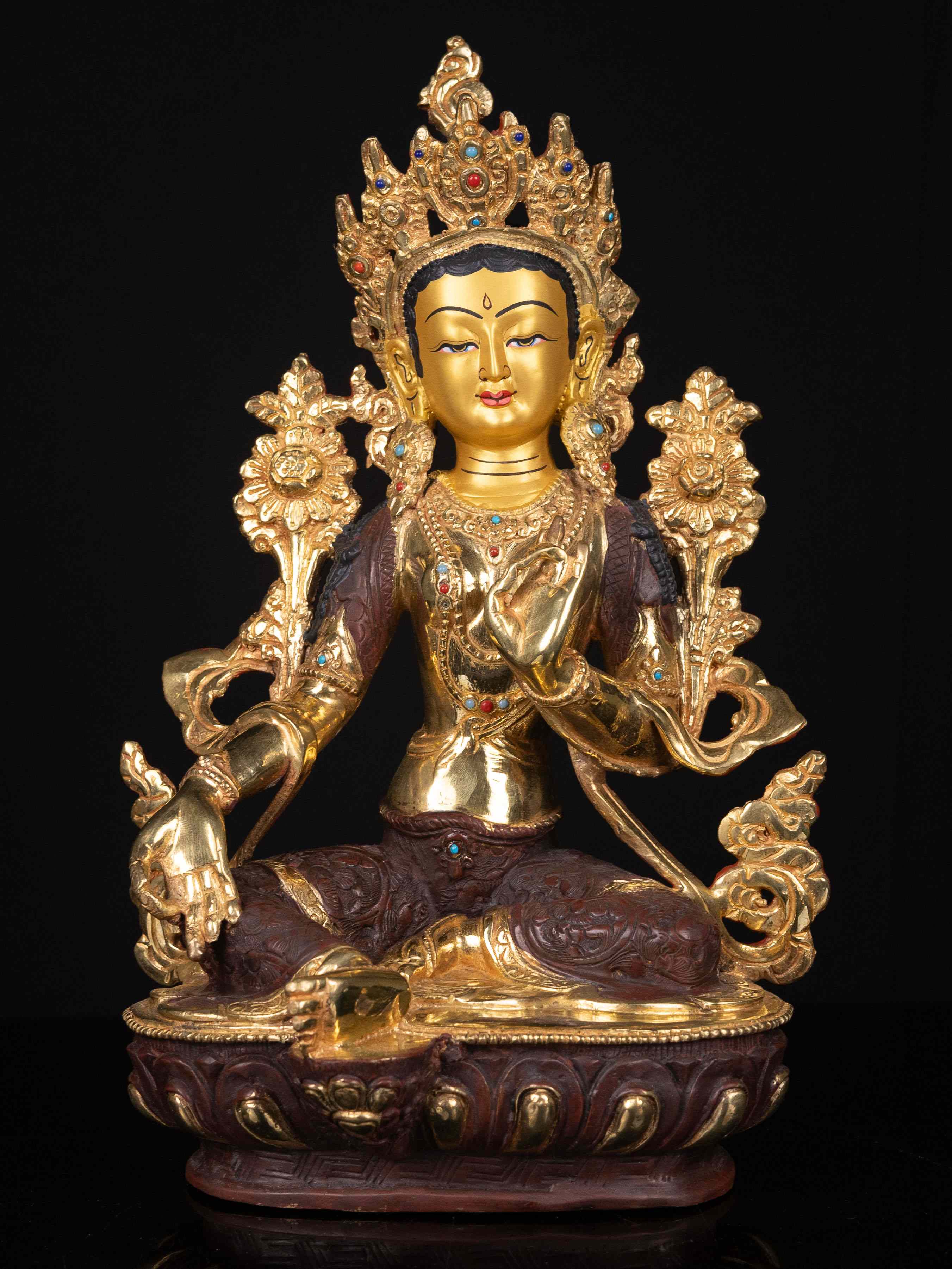 [green Tara], Buddhist Handmade Statue,  [partly Gold Plated], [face Painted],