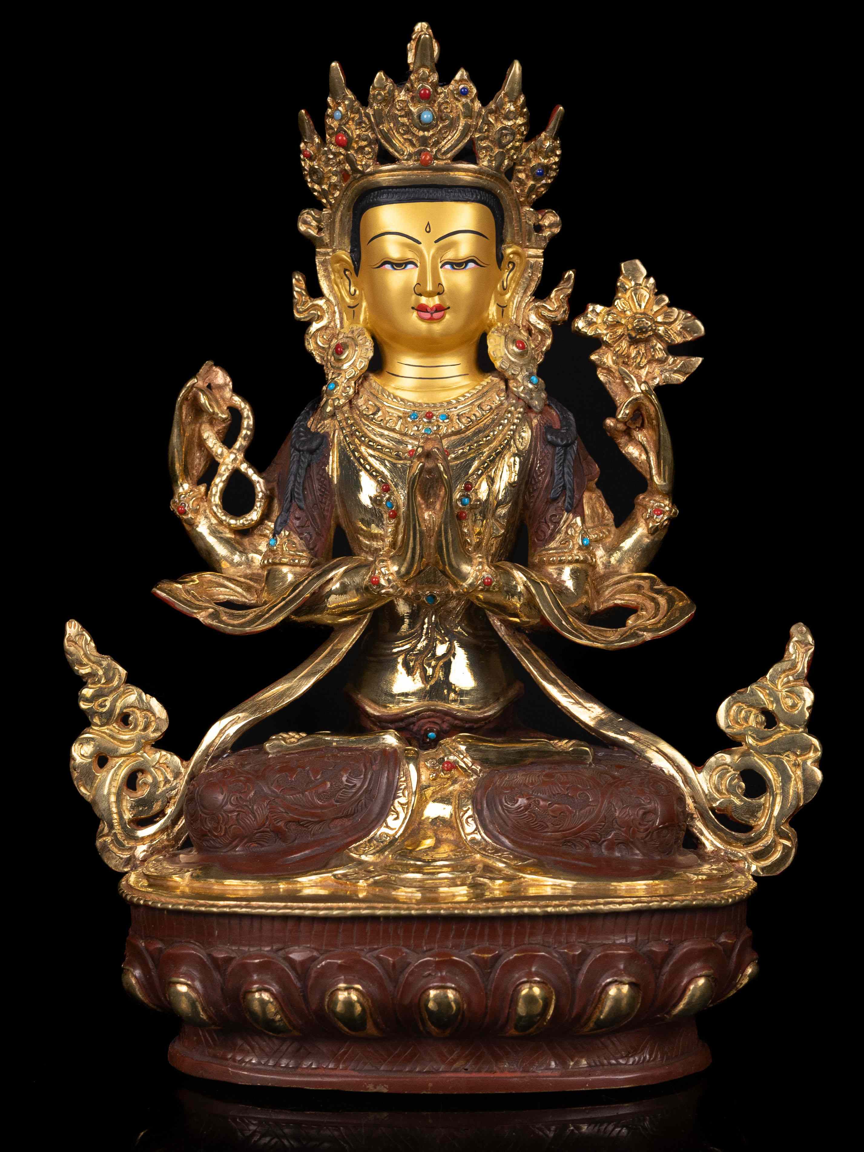 [chenrezig], Buddhist Handmade Statue, [partly Gold Plated], [face Painted]