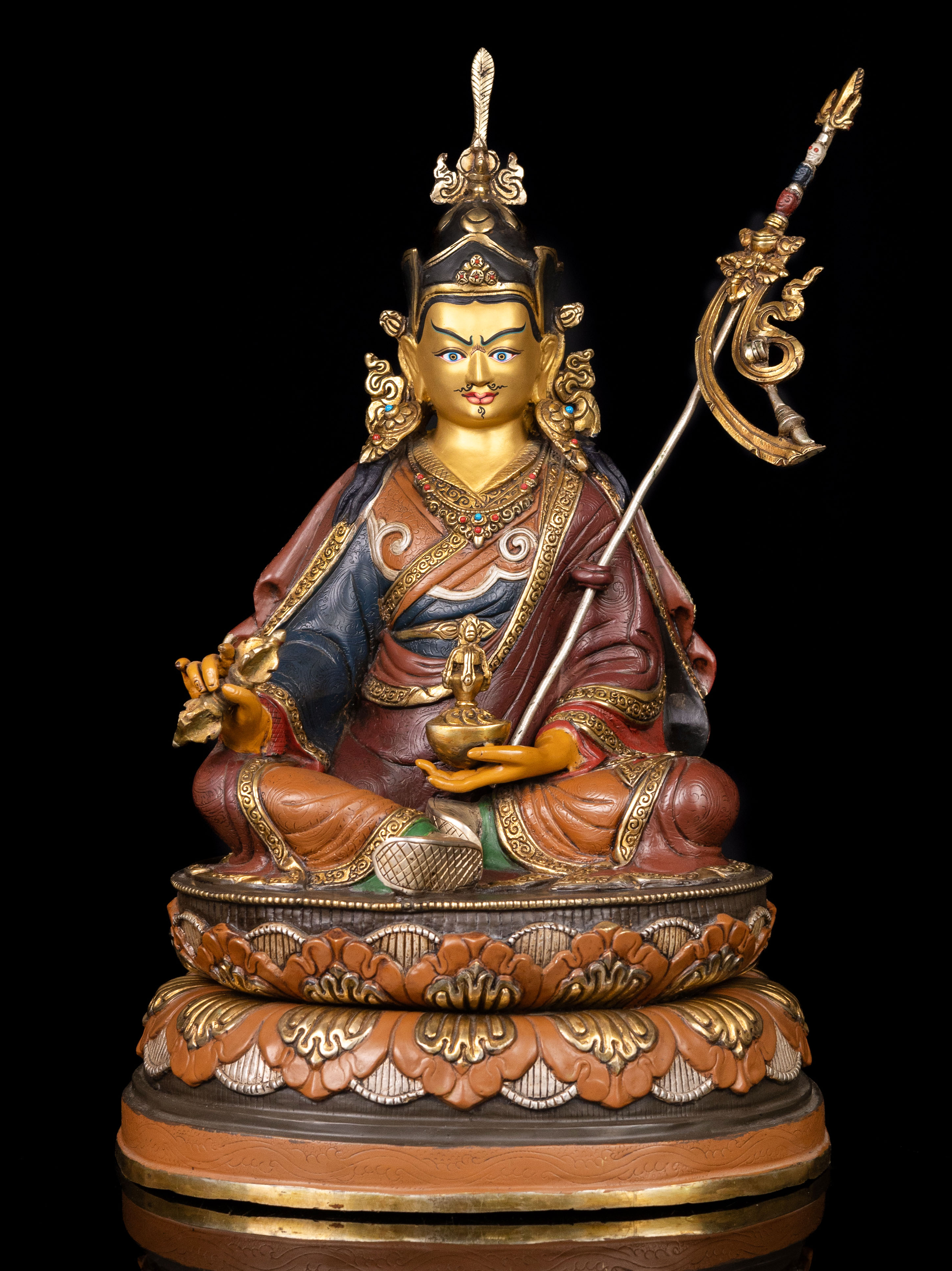 [padmasambhava], Buddhist Handmade Statue, [thangka Color Finishing], [face Painted],