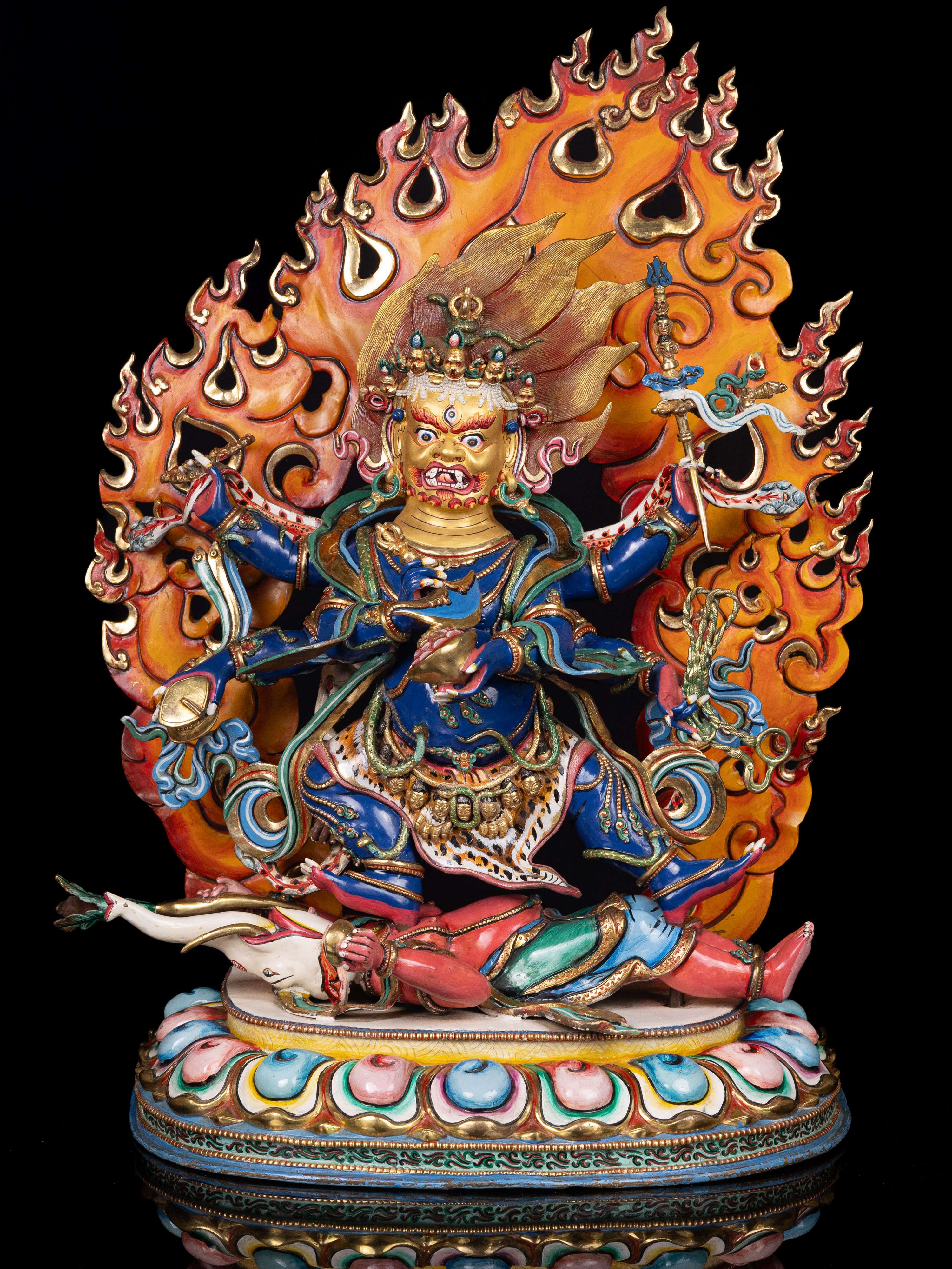 [master Quality] [mahakala Six Arms], Buddhist Handmade Statue, [face Painted], [thangka Color Finishing]