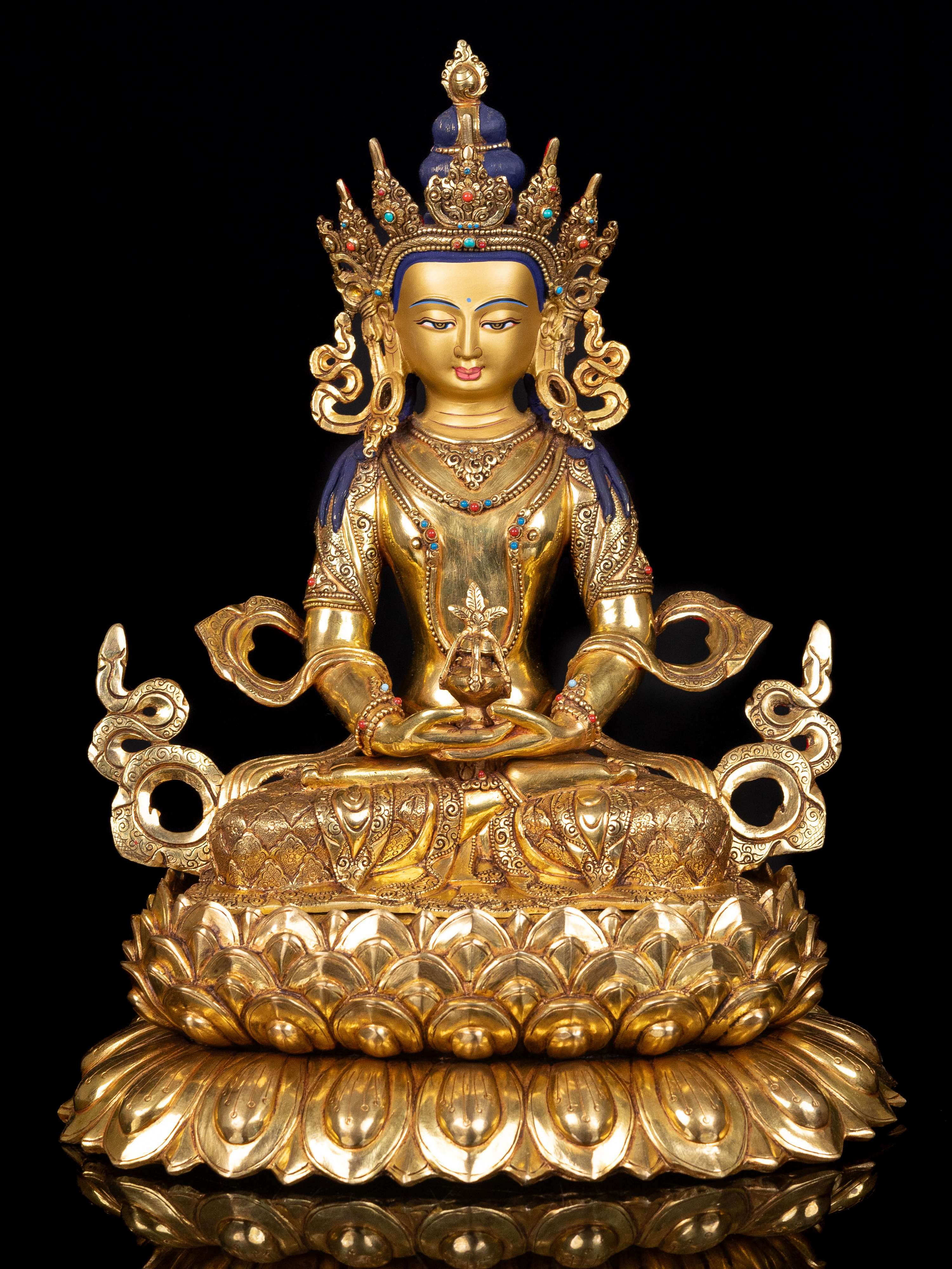 [aparimita] On Double Lotus Base, Buddhist Handmade Statue, [full Gold Plated],  [stone Setting], [face Painted]