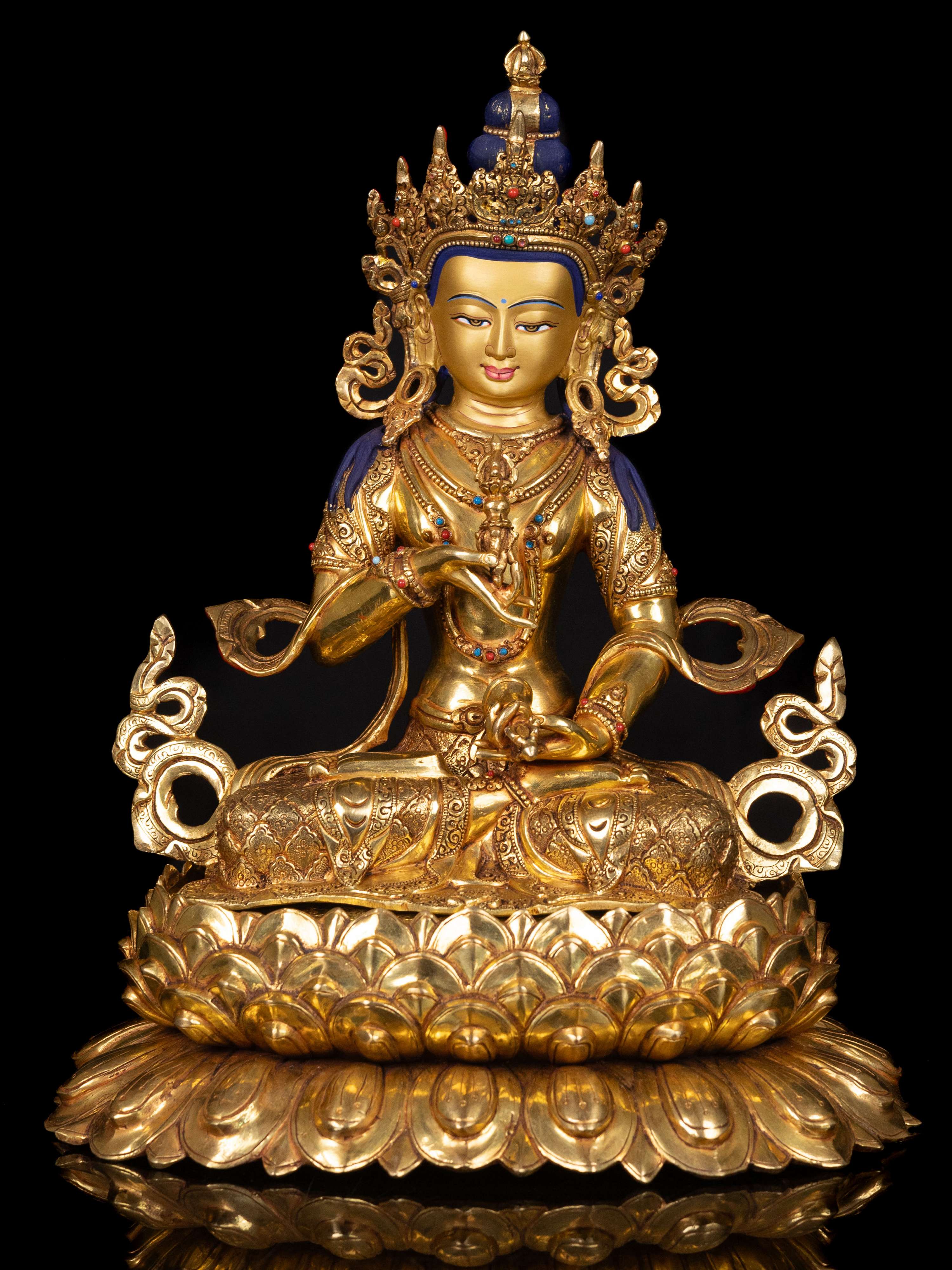 [vajrasattva] On Double Lotus Base, Buddhist Handmade Statue, [full Gold Plated],  [stone Setting], [face Painted]