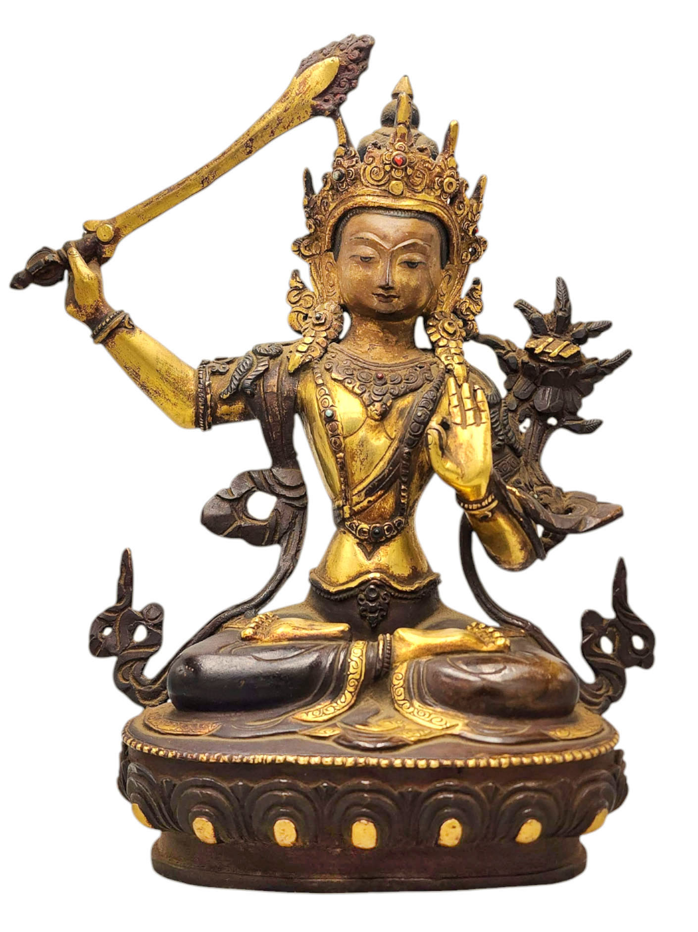 [old Stock]  [manjushri], Buddist Handmade Statue,  [partly Gold Plated], [antique Finishing], [face Painted]