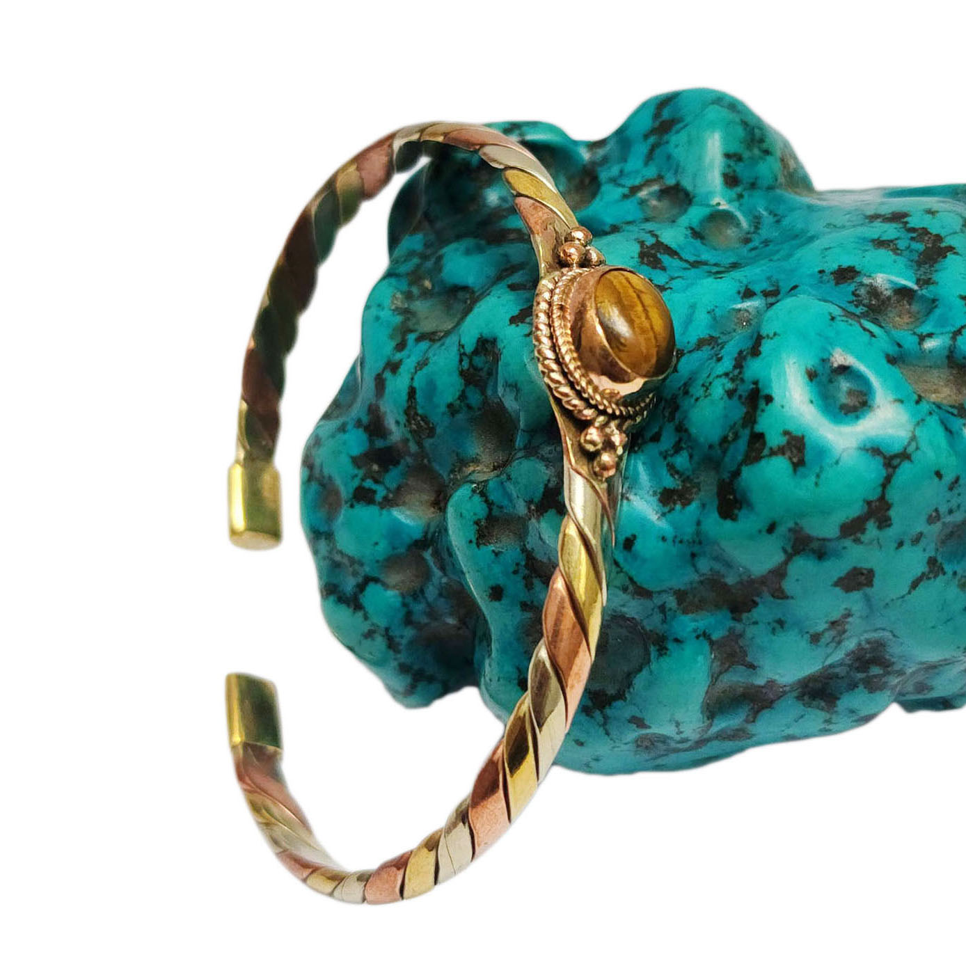 Brass Bracelet With Orange Tiger Eye Stone