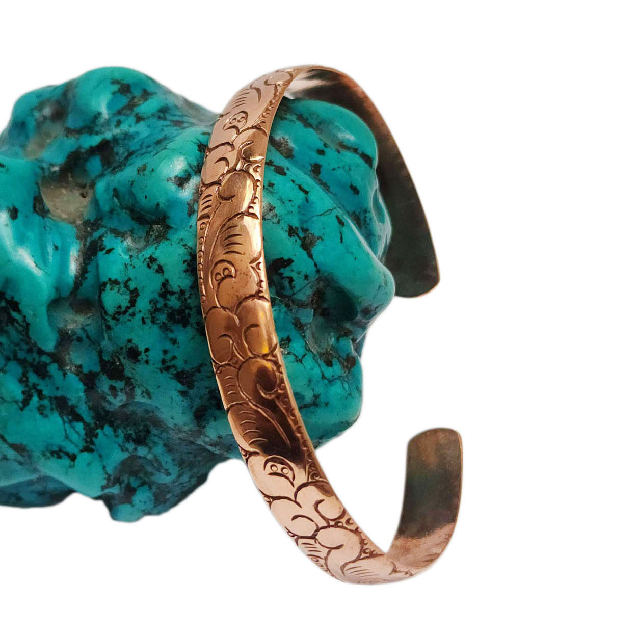 Brass Bracelet With Flower Design Carving