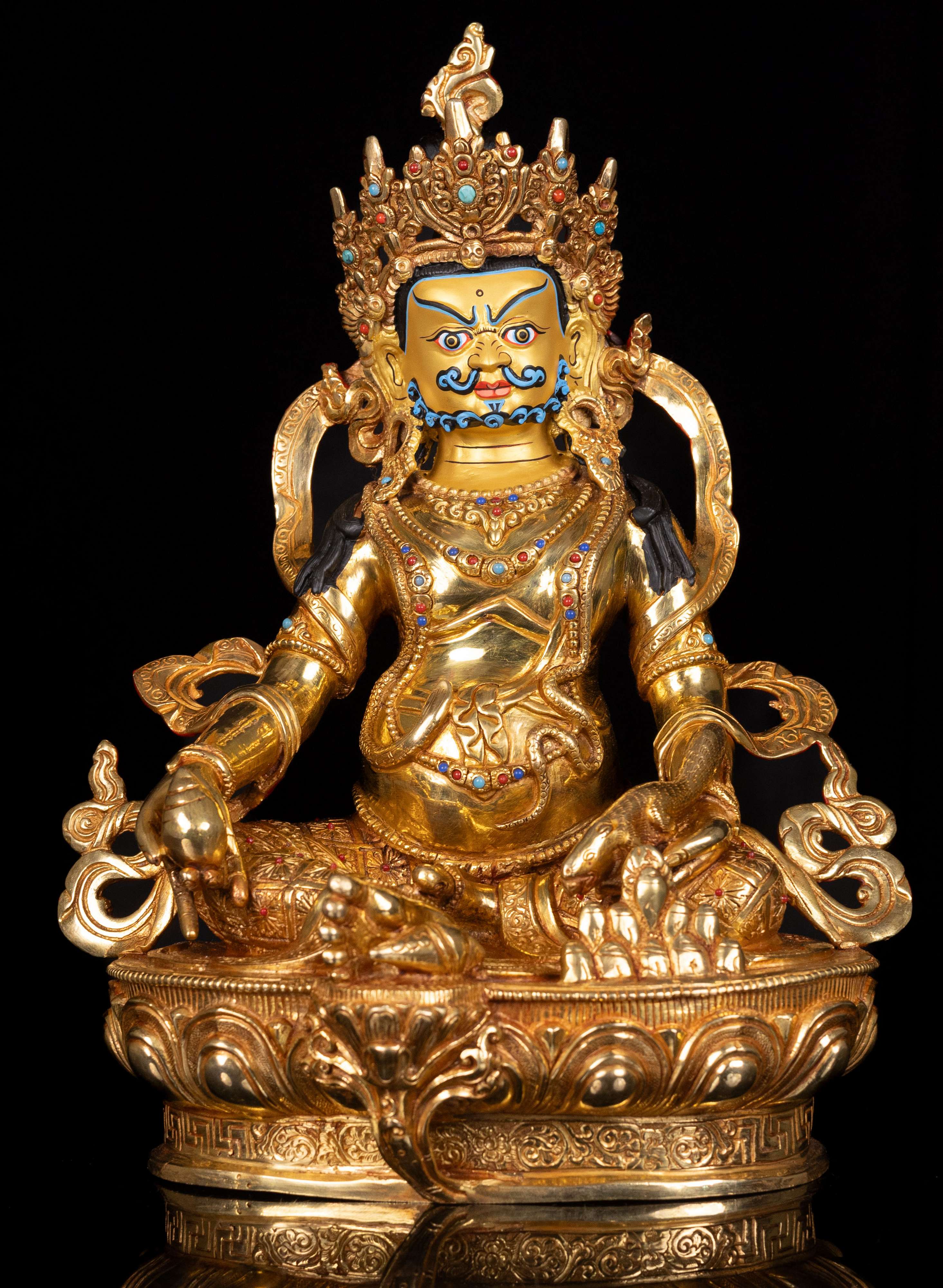 [yellow Jambhala] Buddhist Handmade Statue, [full Gold Plated],[stone Setting], [face Painted]