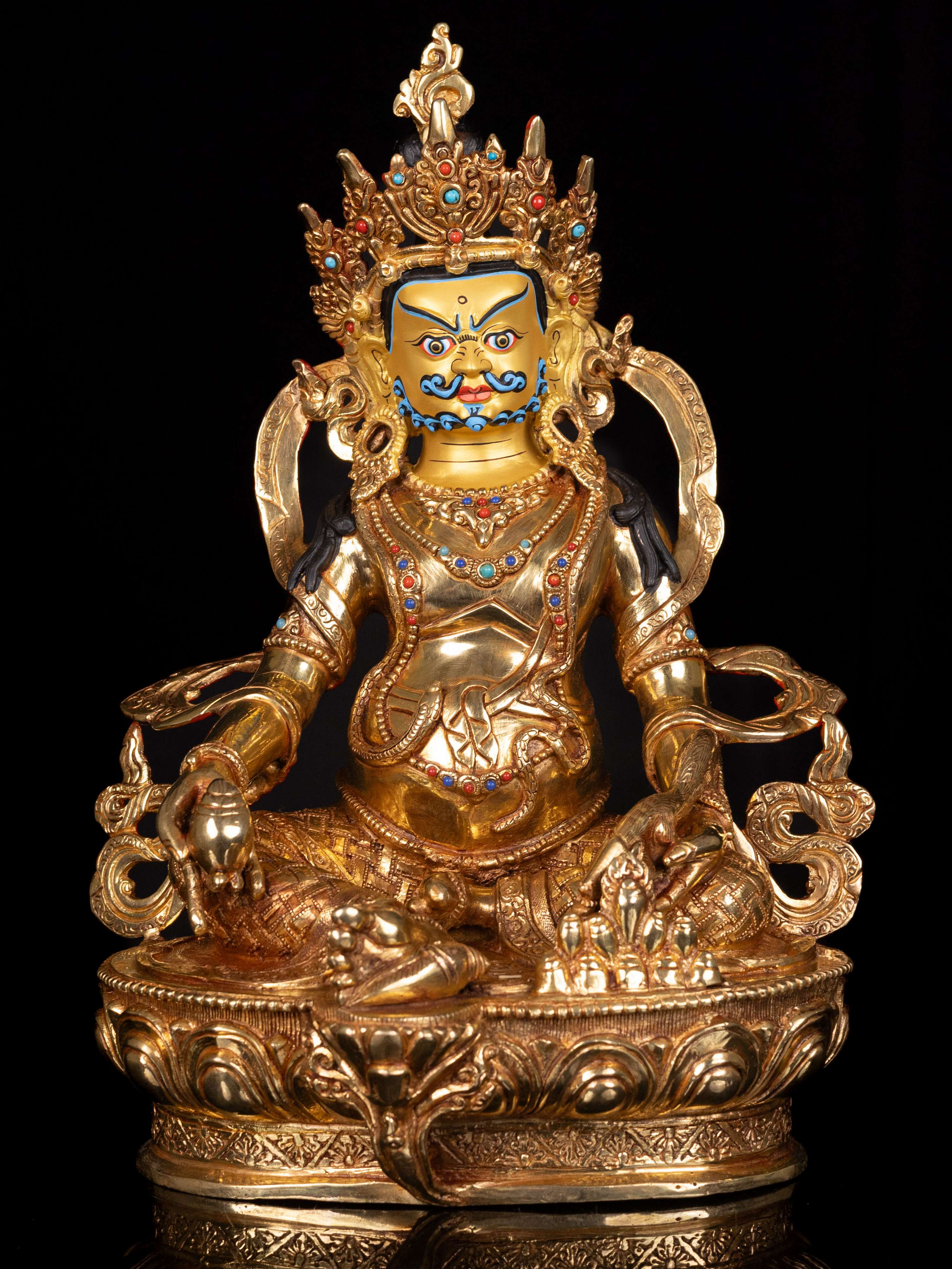 [yellow Jambhala] Buddhist Handmade Statue, [full Gold Plated],[stone Setting], [face Painted]
