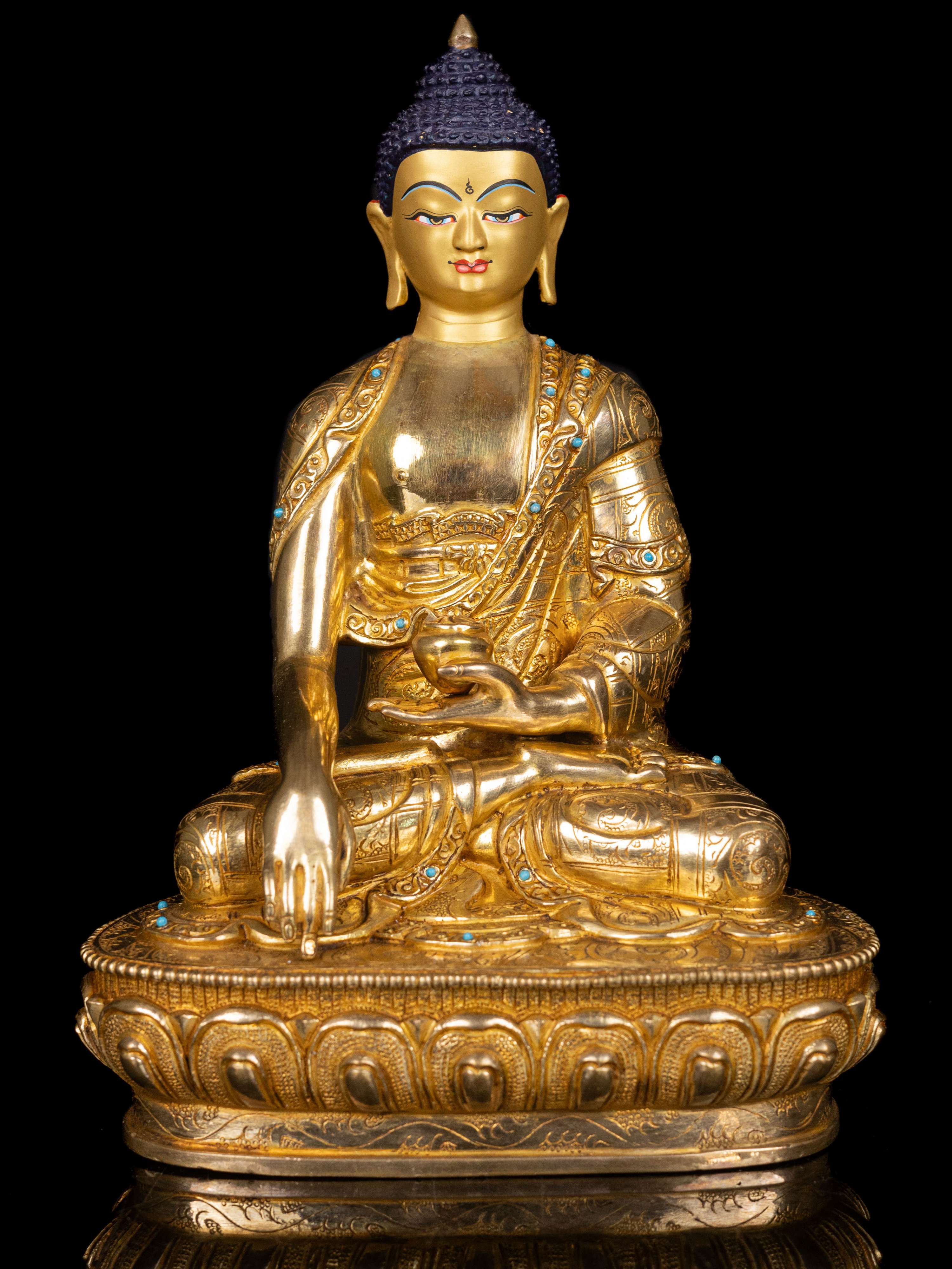 [shakyamuni Buddha] Buddhist Handmade Statue, [full Gold Plated],[stone Setting], [face Painted]