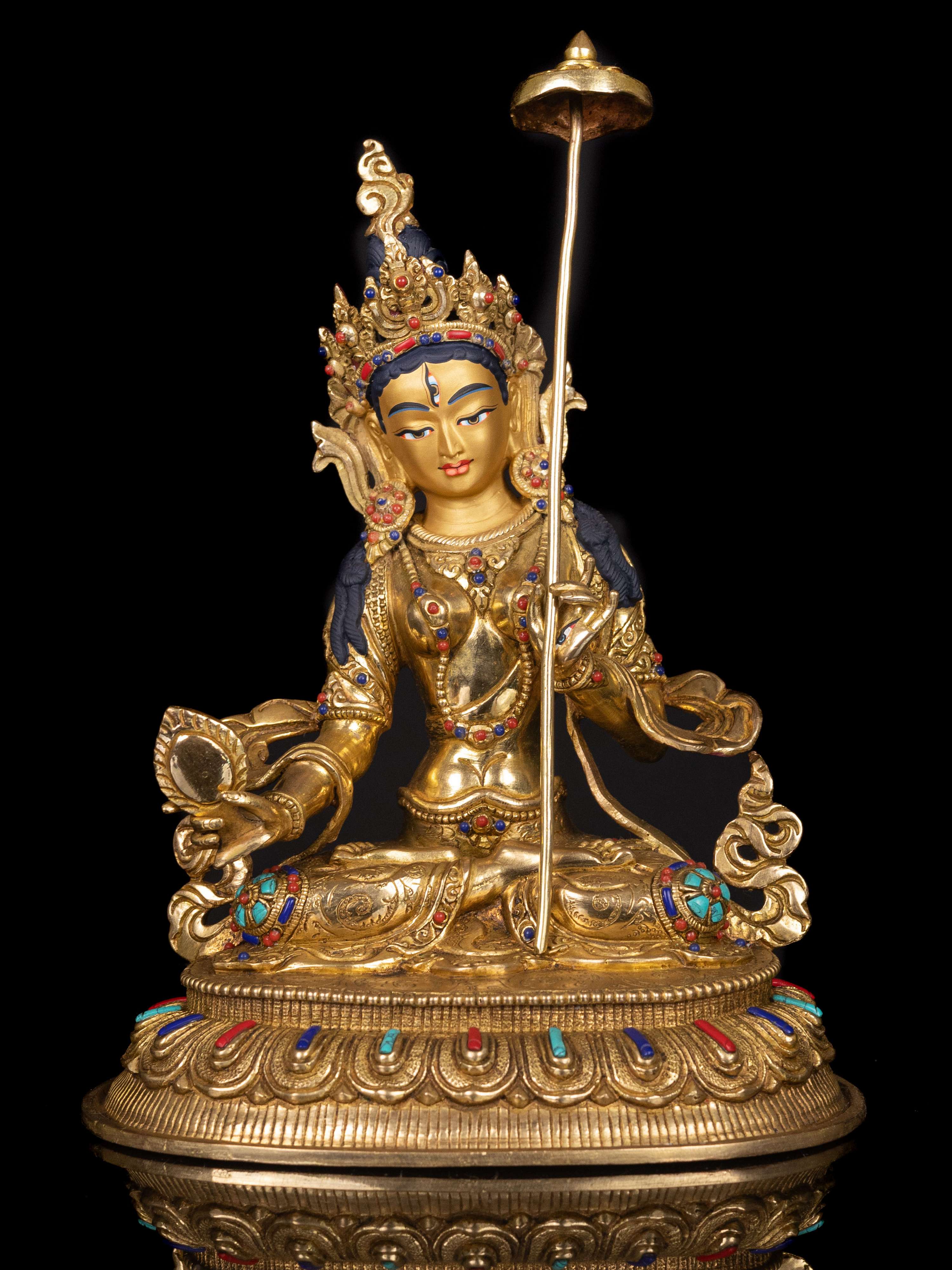 [sitatapatra], [umbrella Tara] Buddhist Handmade Statue, [full Gold Plated],[stone Setting], [face Painted]