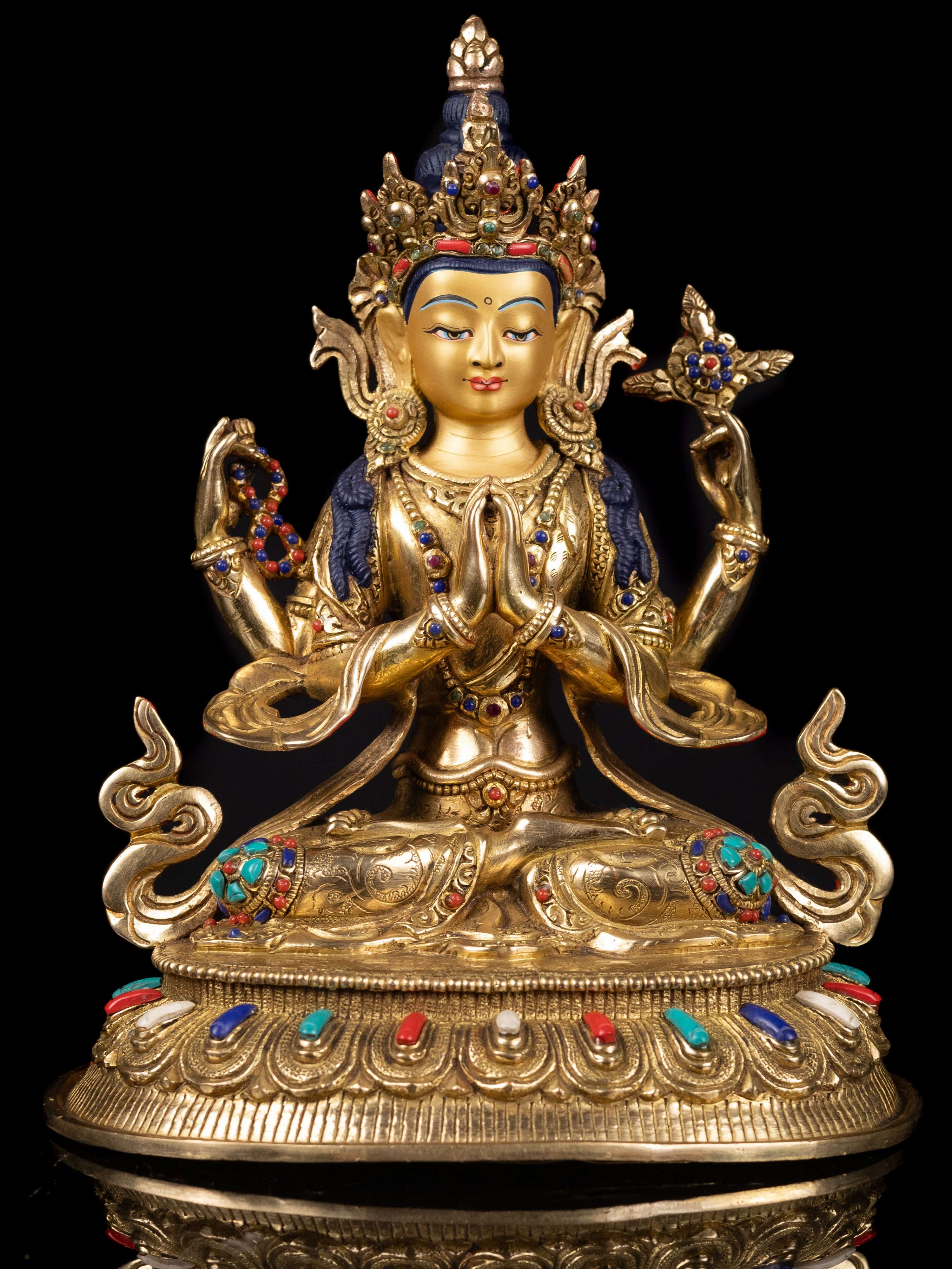 [chenrezig] Buddhist Handmade Statue, [full Gold Plated],[stone Setting], [face Painted]