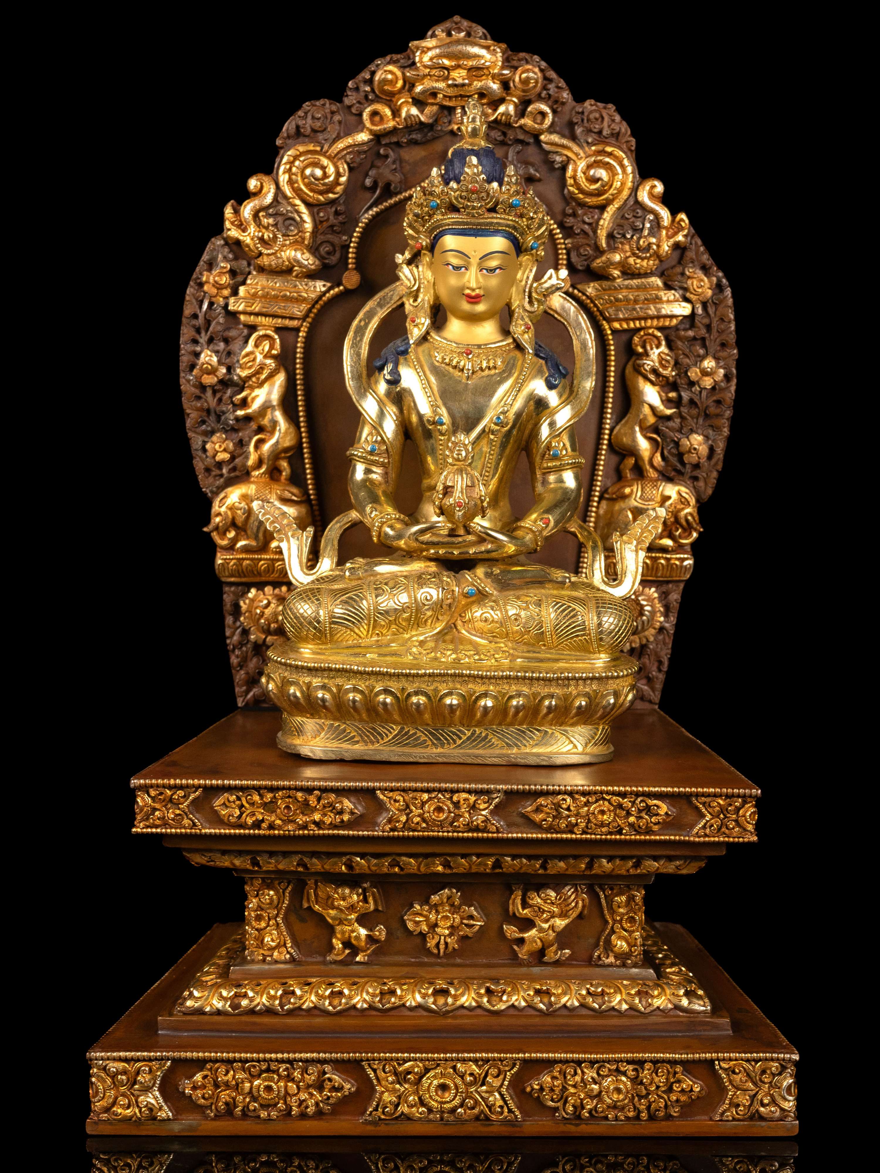 [aparimita] With Throne, Buddhist Handmade Statue, [full Gold Plated],[stone Setting], [face Painted]