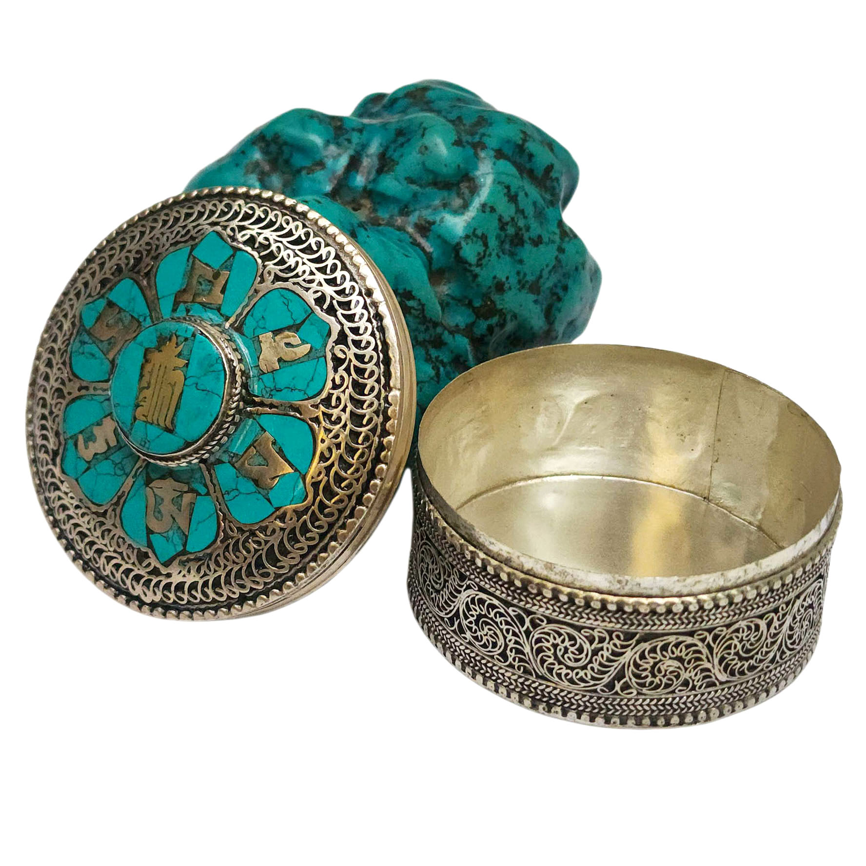 [jewelery Box] With Omph Design And Kalchakra In Center, [stone Setting]