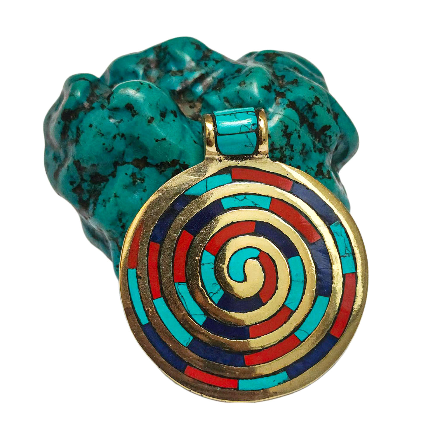 [metal Pendants] With Spiral Design, [stone Setting], [coral], [lapis], [turquoise]