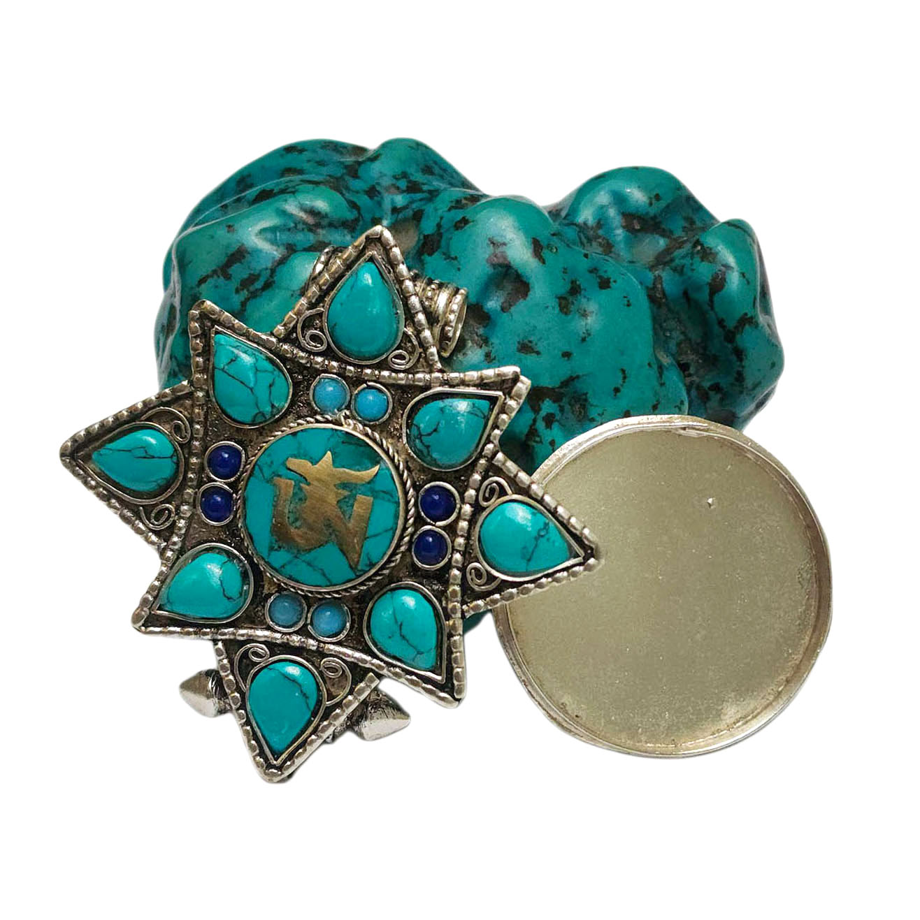 [zzzz], Tibetan Box With [om-hindu], [stone Setting], [turquoise]
