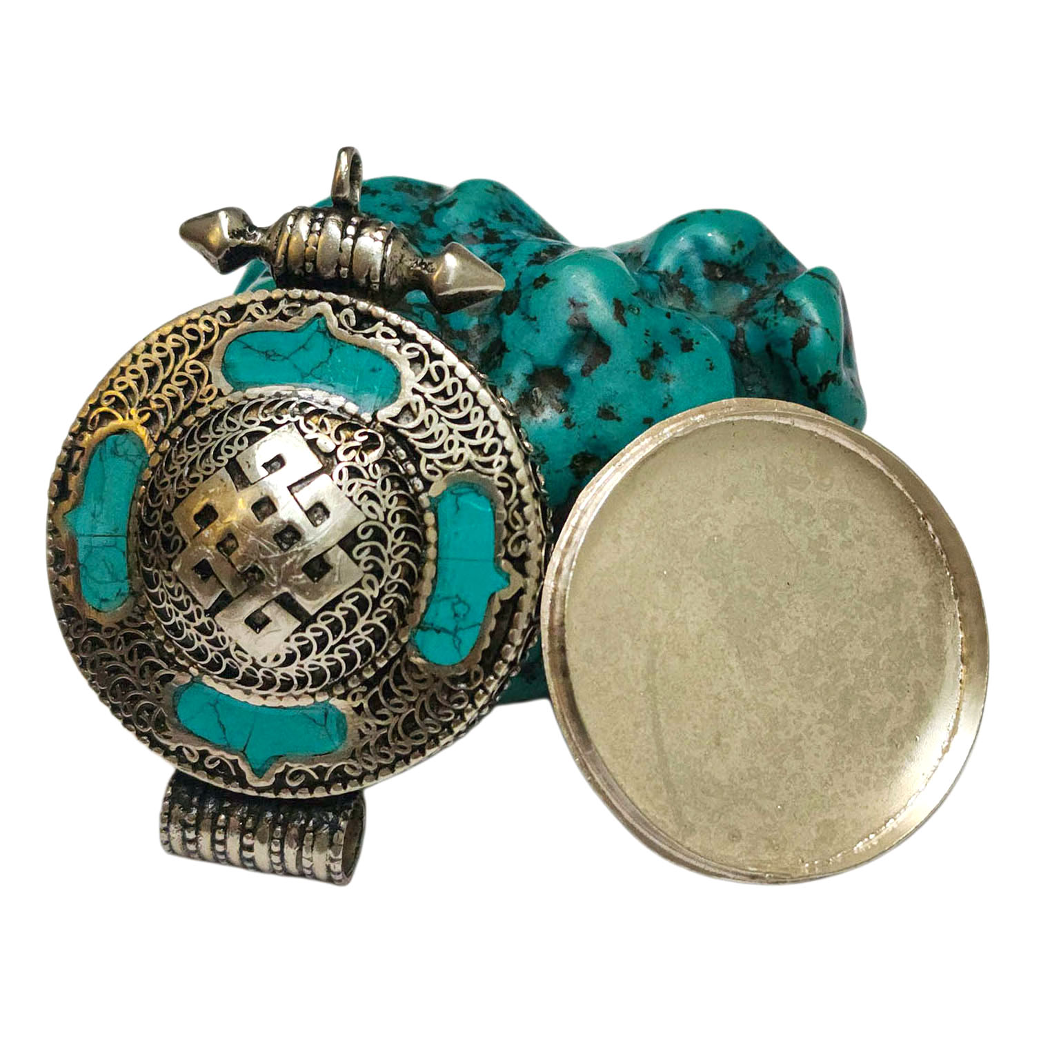 [zzzz], Tibetan Box With [endless Knot], [stone Setting], [turquoise]