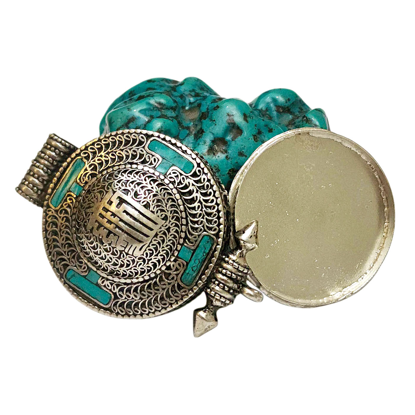 [ghau], Tibetan Box With [kalachakra], [stone Setting], [turquoise]