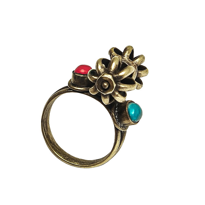 [metal Ring] With [dorje], [stone Setting],[coral], [turquoise]