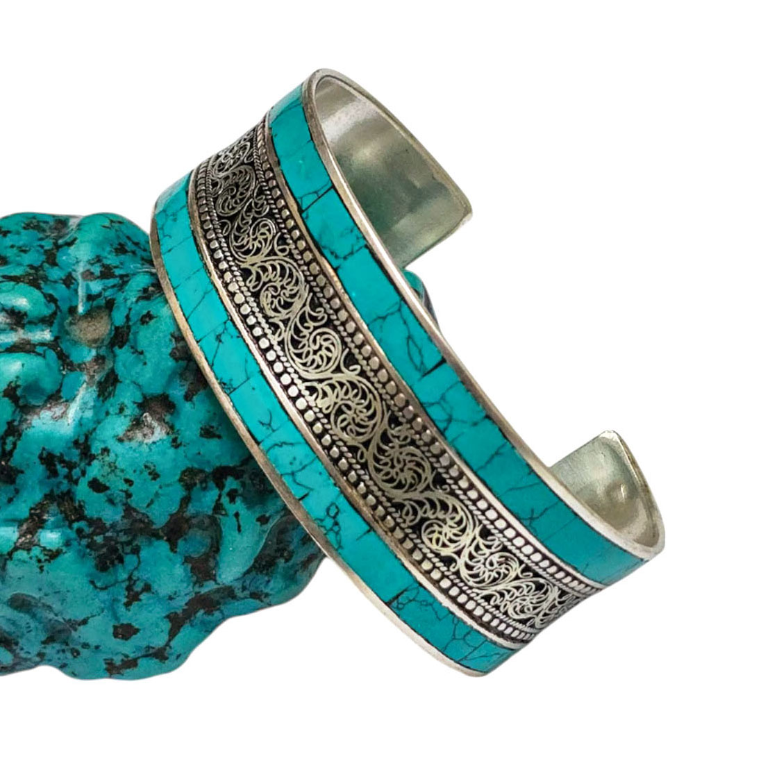 [metal Bracelet], With [stone Setting], [turquoise]