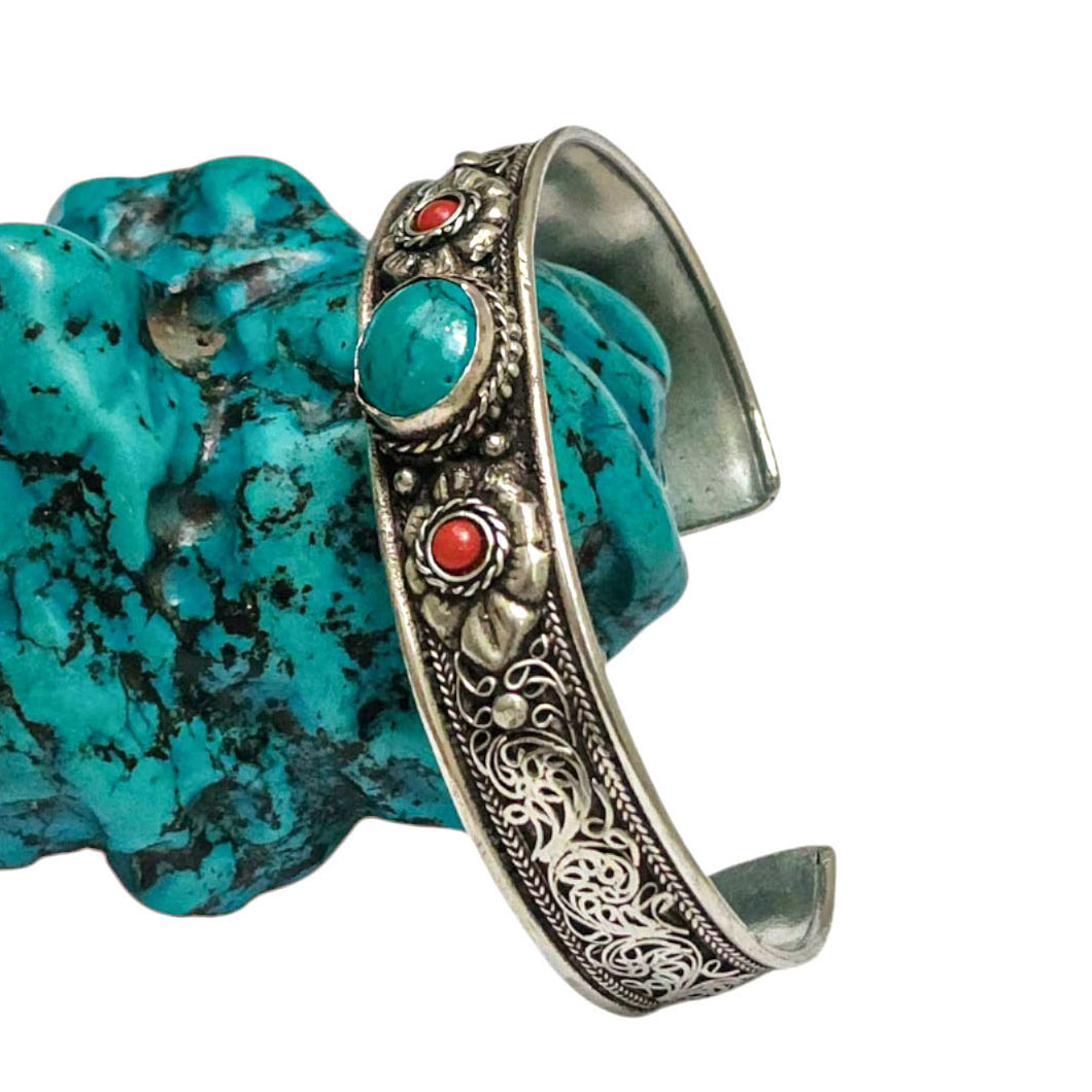 [metal Bracelet],with [stone Setting], [coral], [turquoise]