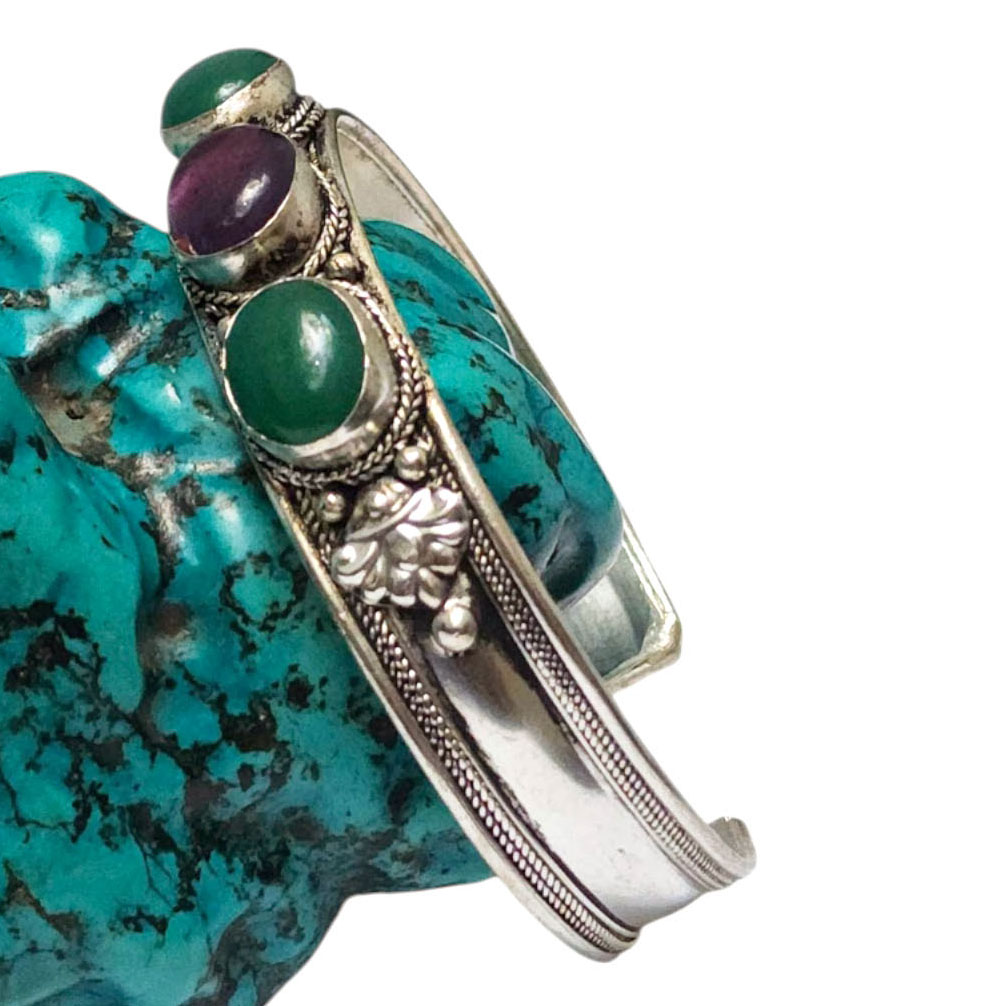 [metal Bracelet], With [stone Setting], [green Onyx], [amethyst],