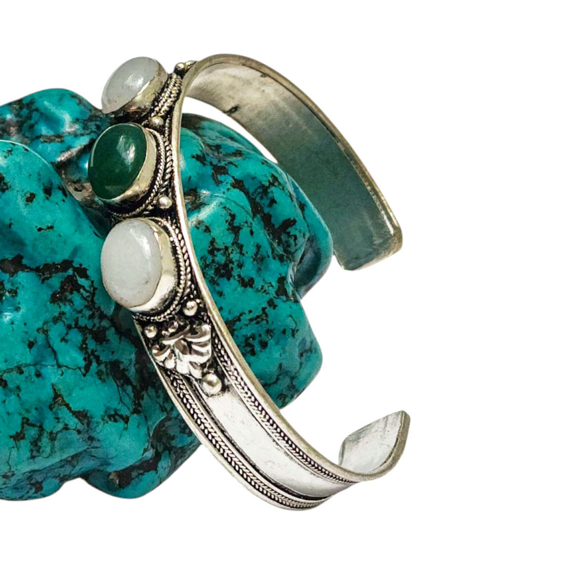 [metal Bracelet],with [stone Setting], [green Onyx], [moonstone],