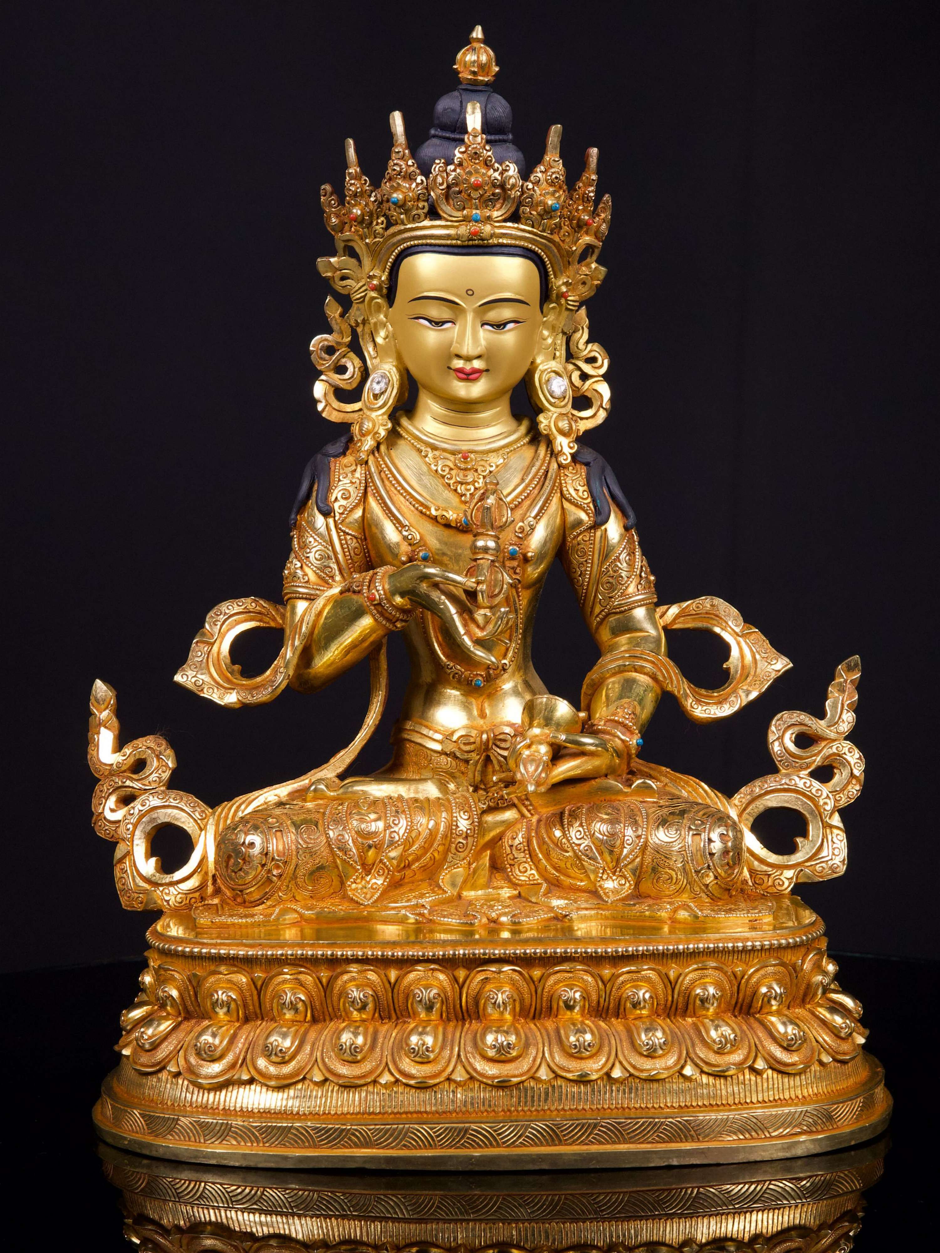 [vajrasattva], Buddhist Handmade Statue, [full Gold Plated],[stone Setting], [face Painted]