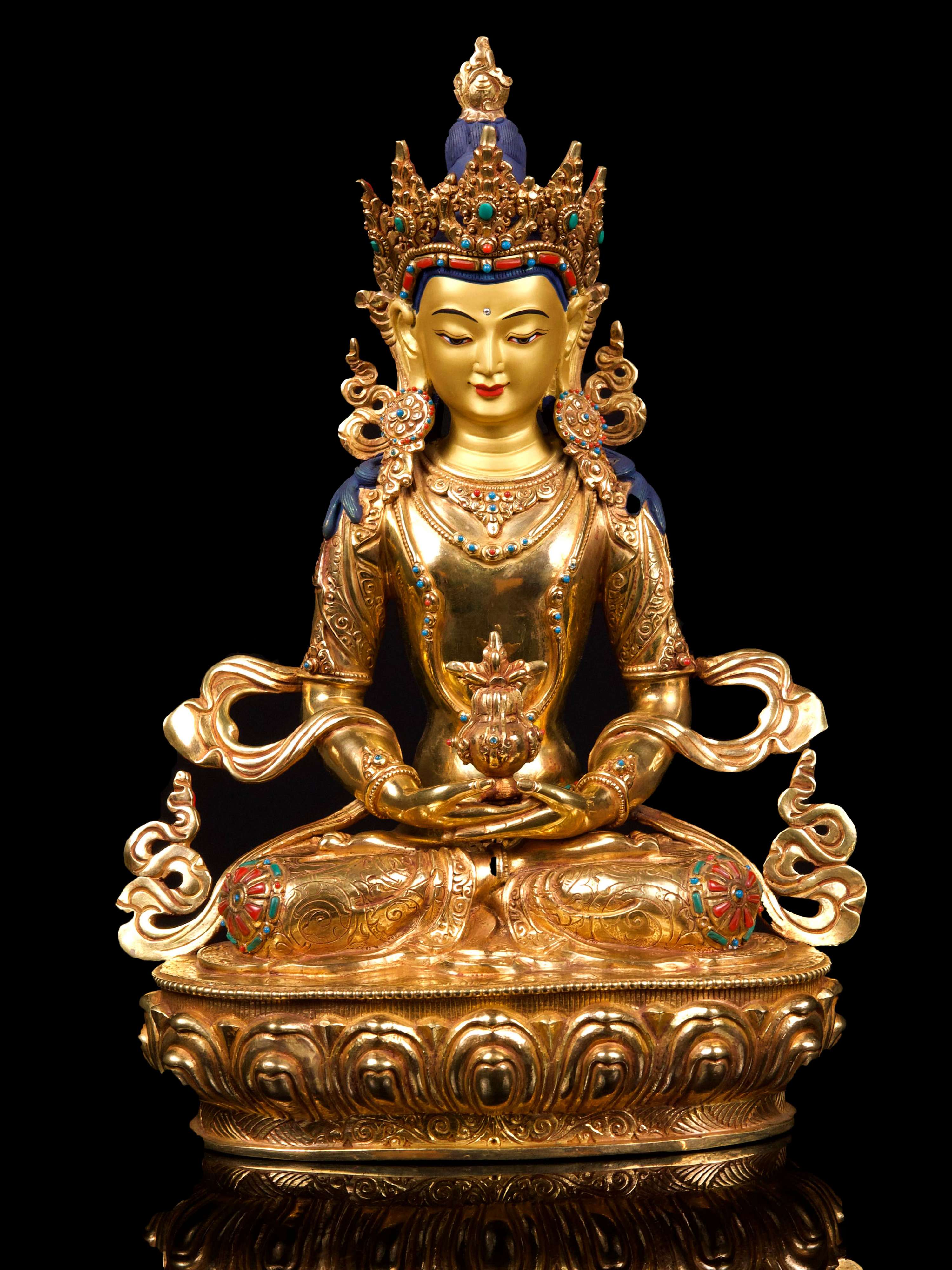 [aparimita], Buddhist Handmade Statue, [full Gold Plated],[stone Setting], [face Painted]