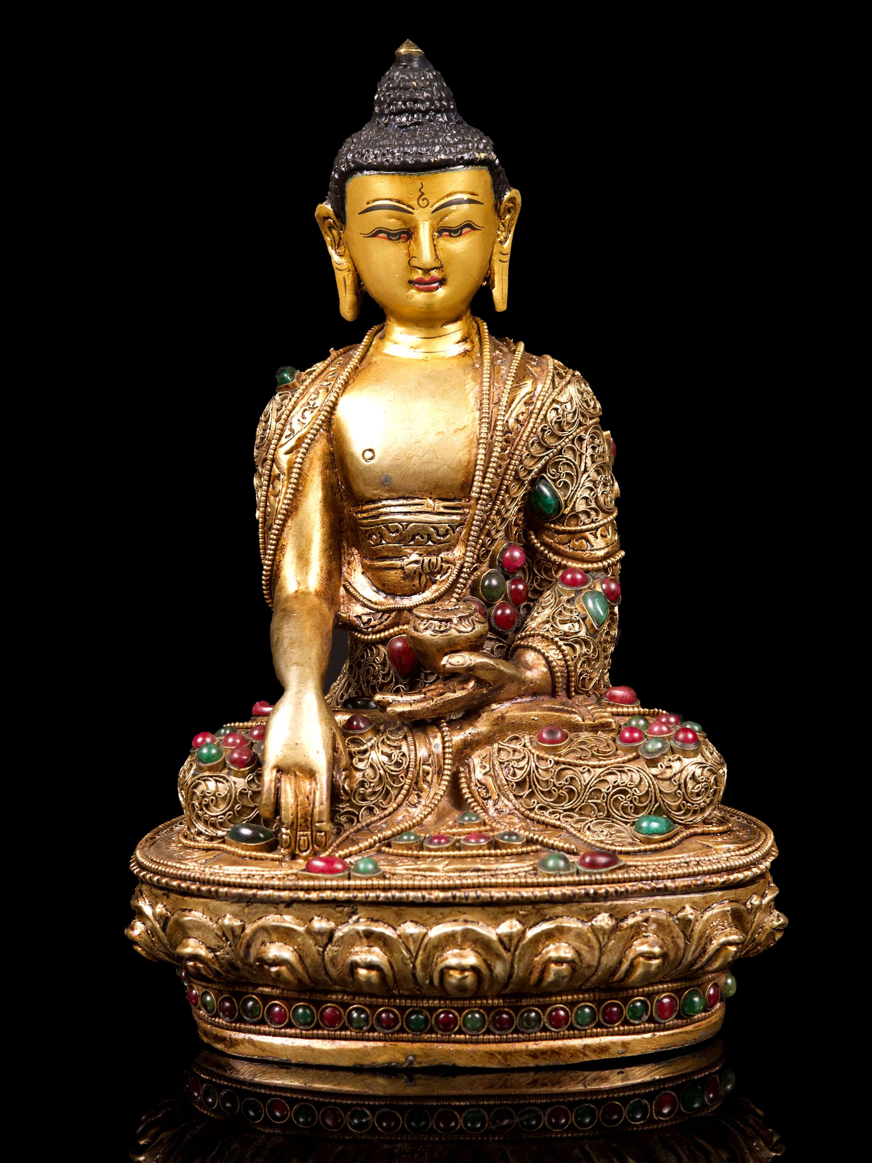 [shakyamuni Buddha], Buddhist Handmade Statue With [siku Design], [full Gold Plated],[stone Setting], [face Painted]