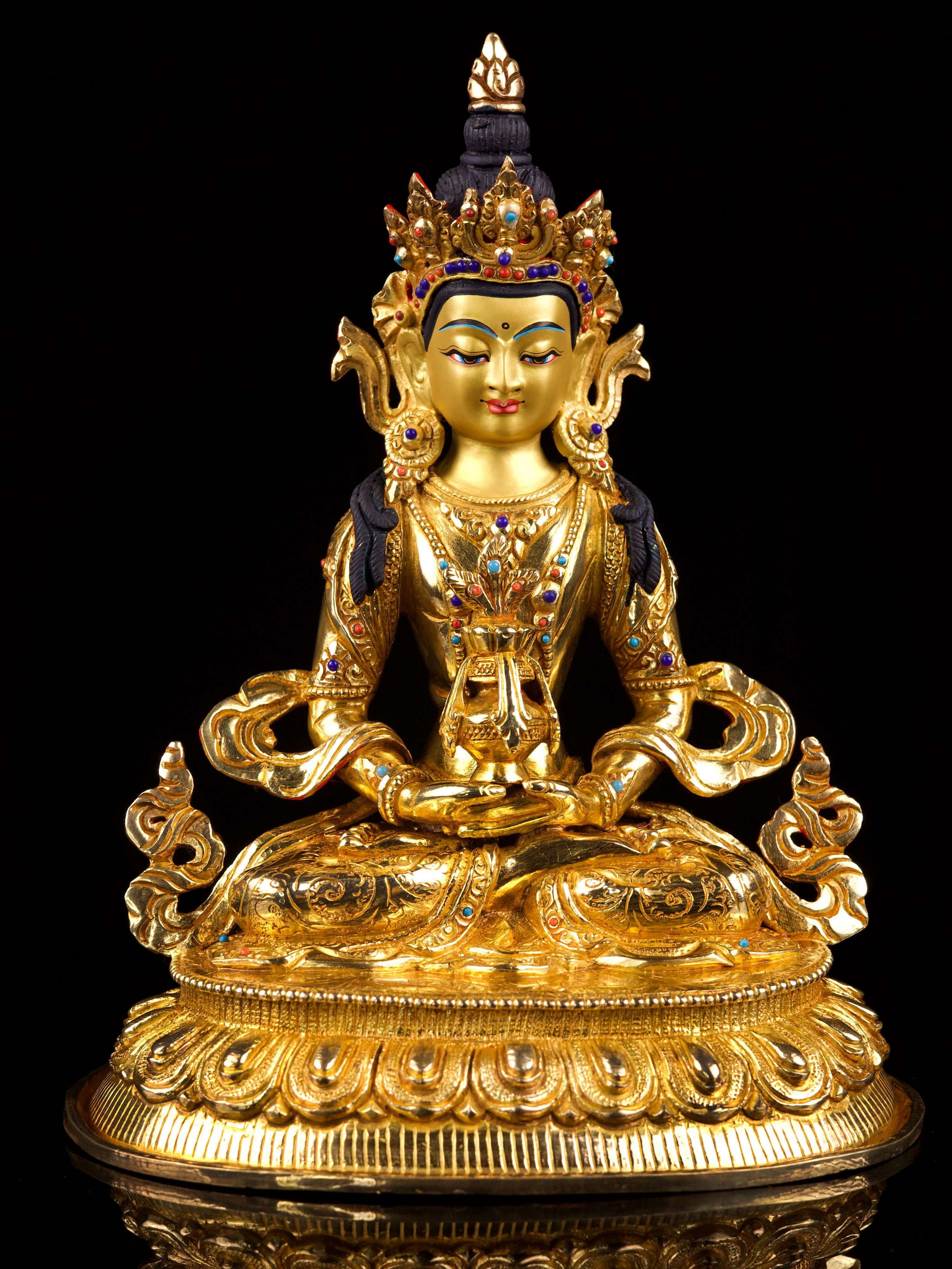 [aparimita], Buddhist Handmade Statue, [full Gold Plated],[stone Setting], [face Painted]