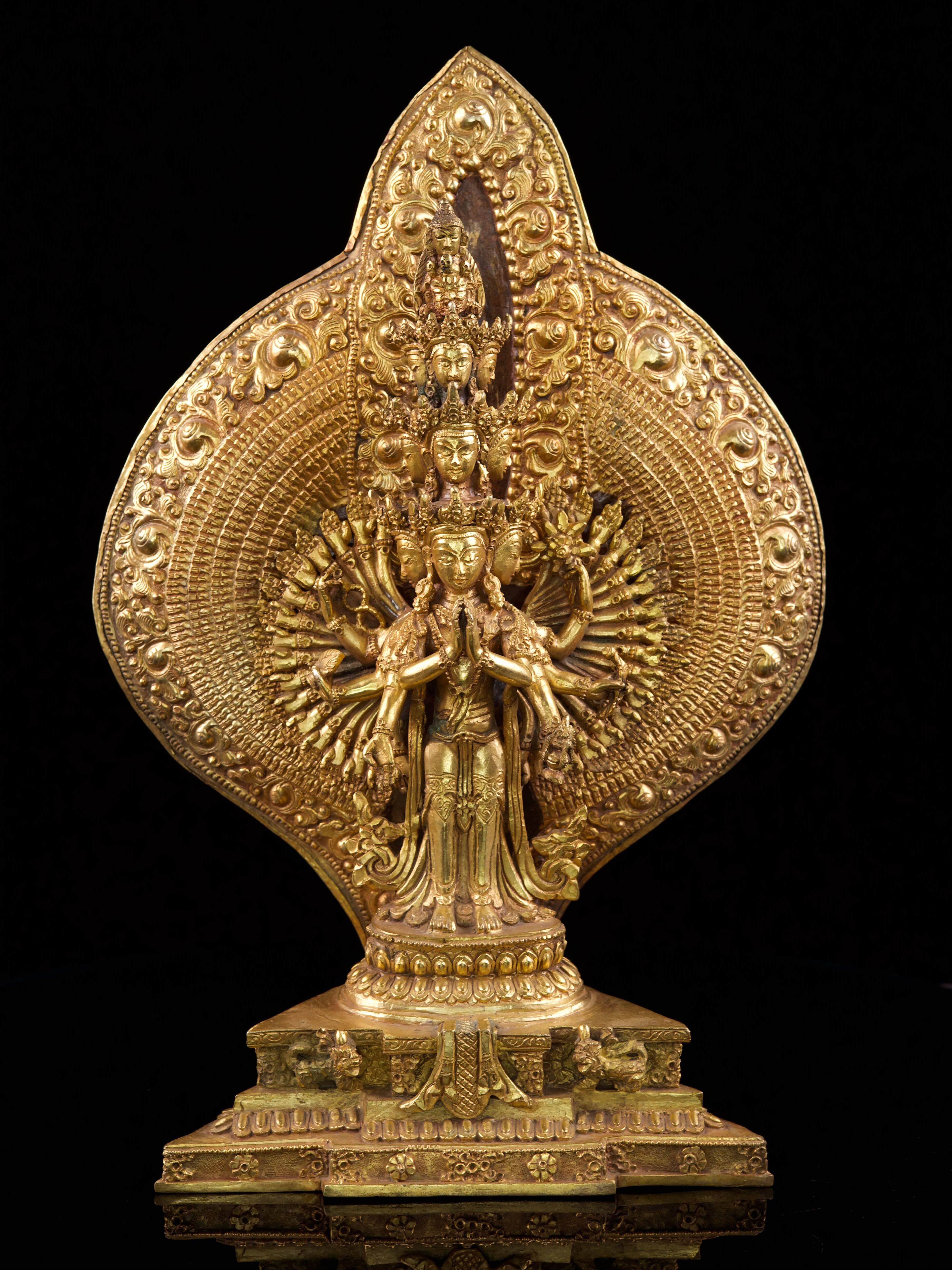 [1000 Armed Lokeshwor], Buddhist Handmade Statue, [full Gold Plated],[stone Setting], [face Painted]