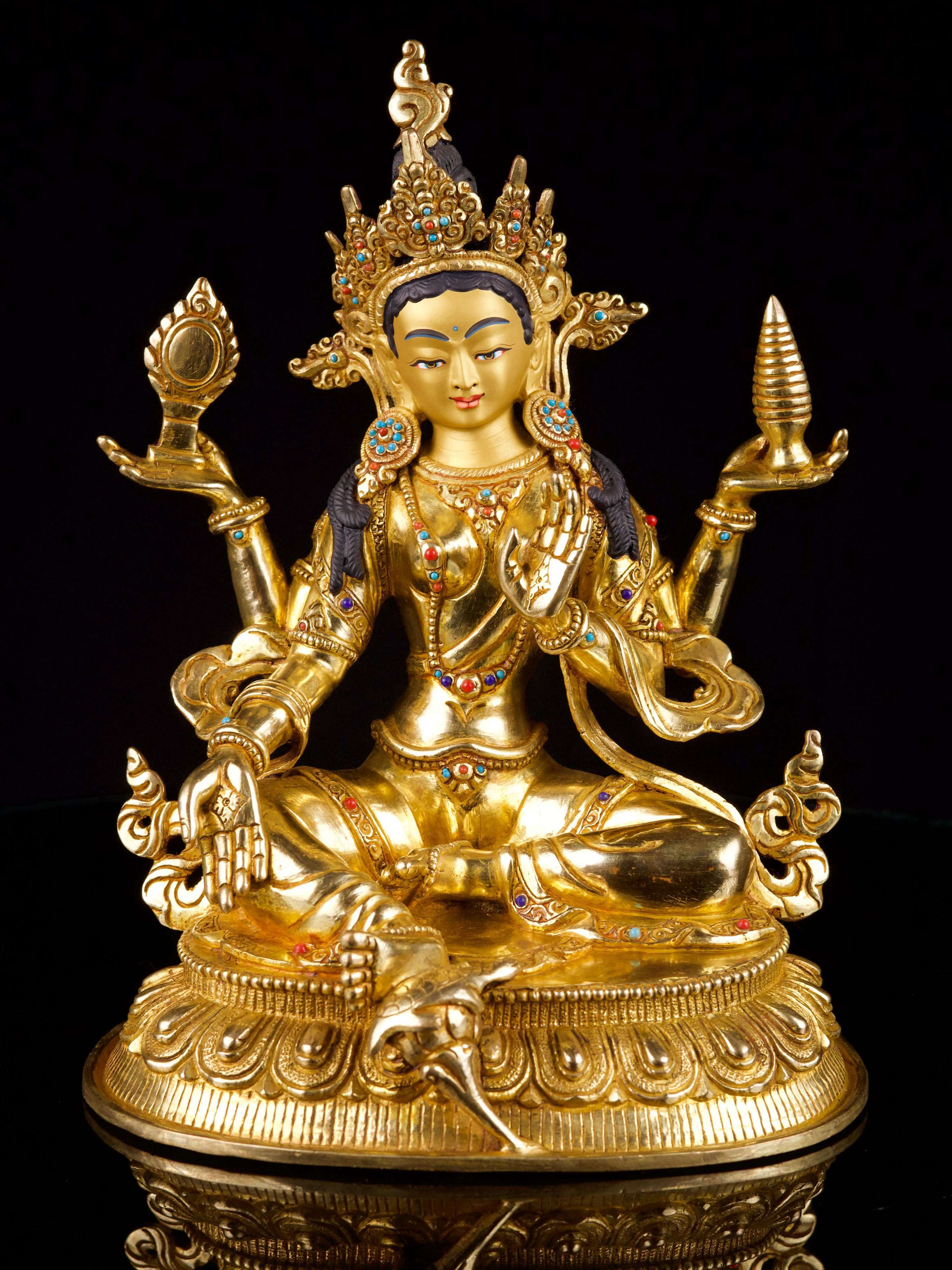 [lakshmi], Buddhist Handmade Statue, [full Gold Plated],[stone Setting], [face Painted]