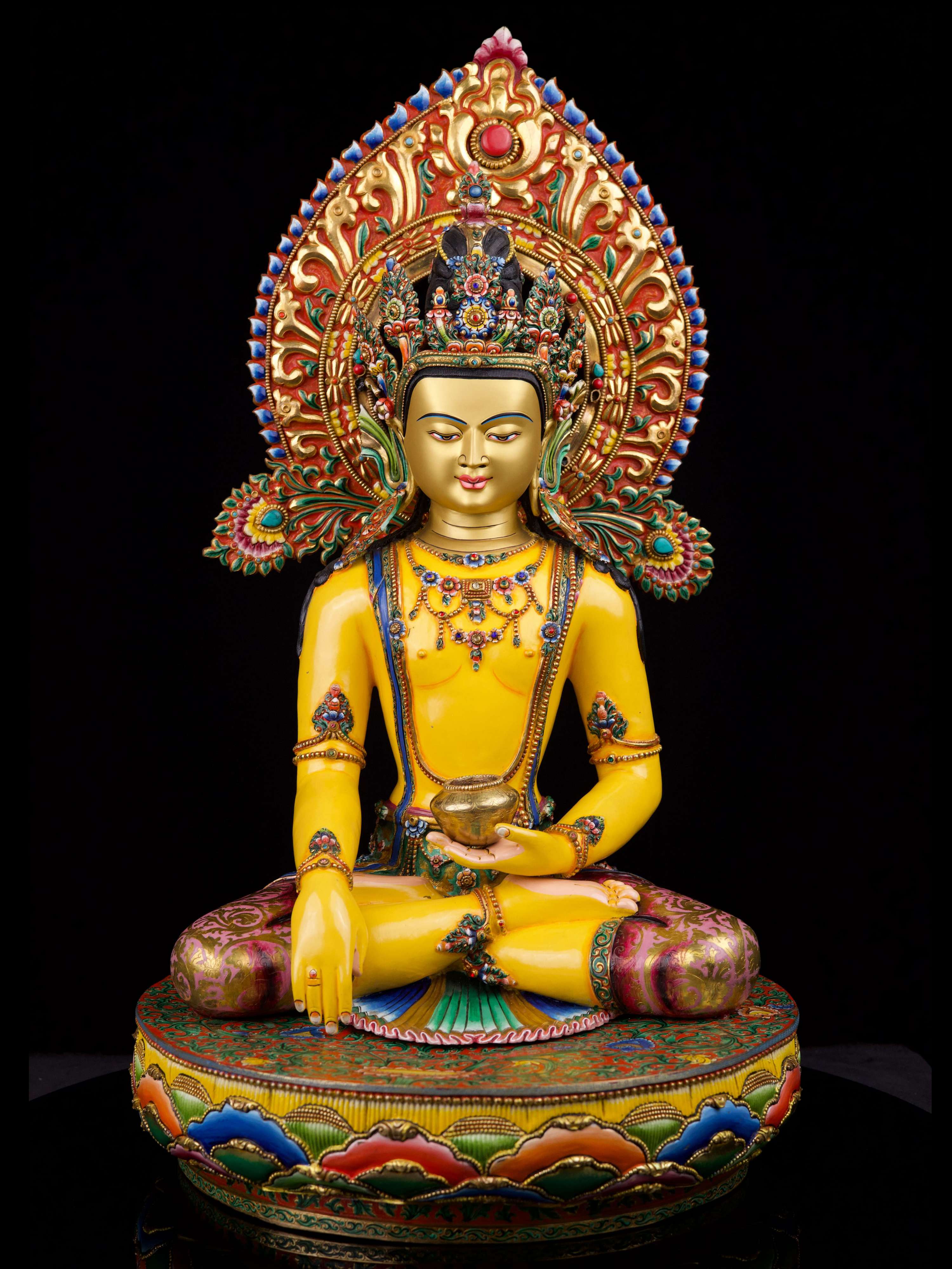 [shakyamuni Buddha], Buddhist Handmade Large Statue, [thangka Color Finishing], [stone Setting], [face Painted]