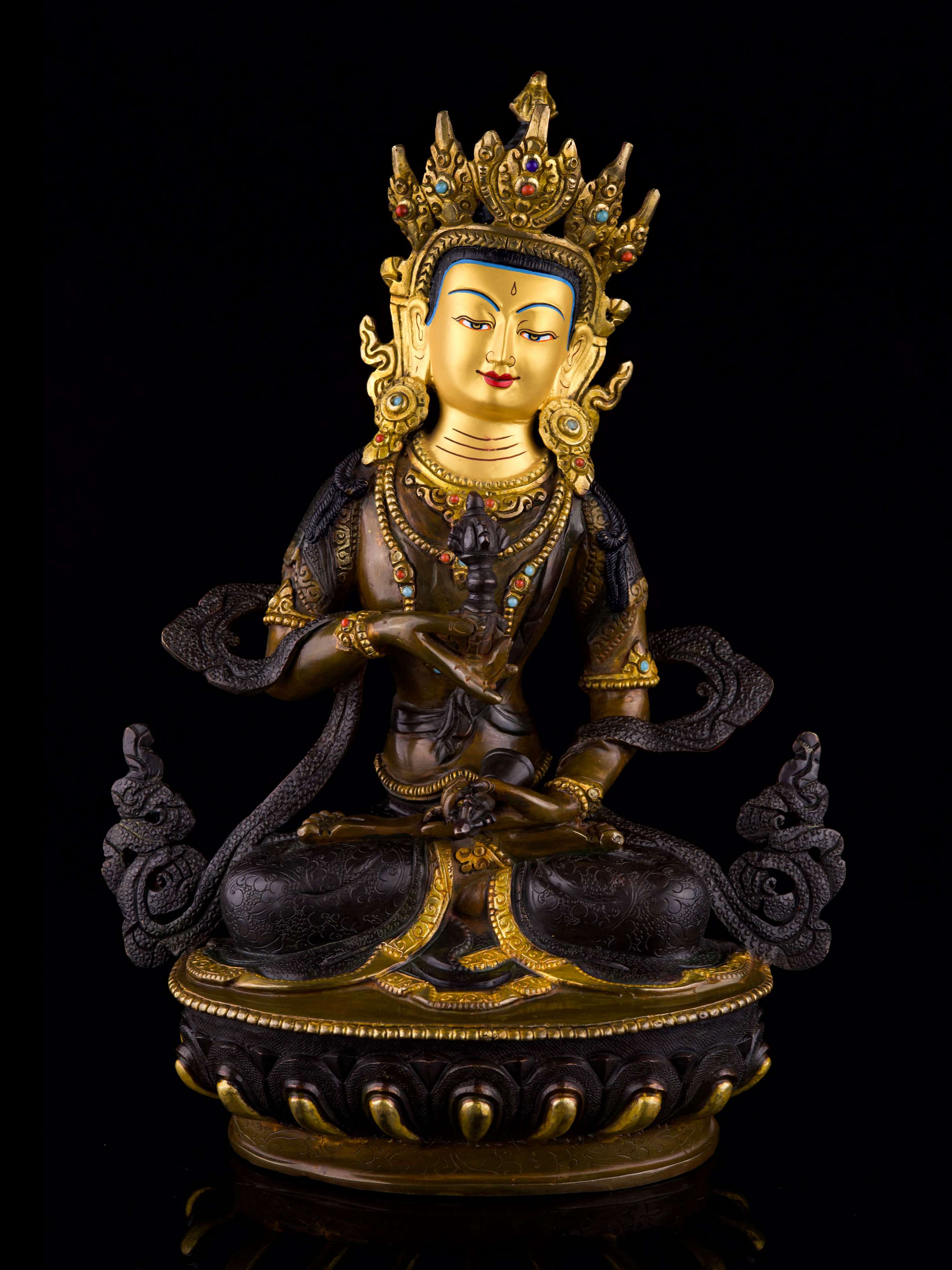 [vajrasattva], Buddhist Handmade Statue, [partly Gold Plated],[stone Setting], [face Painted]