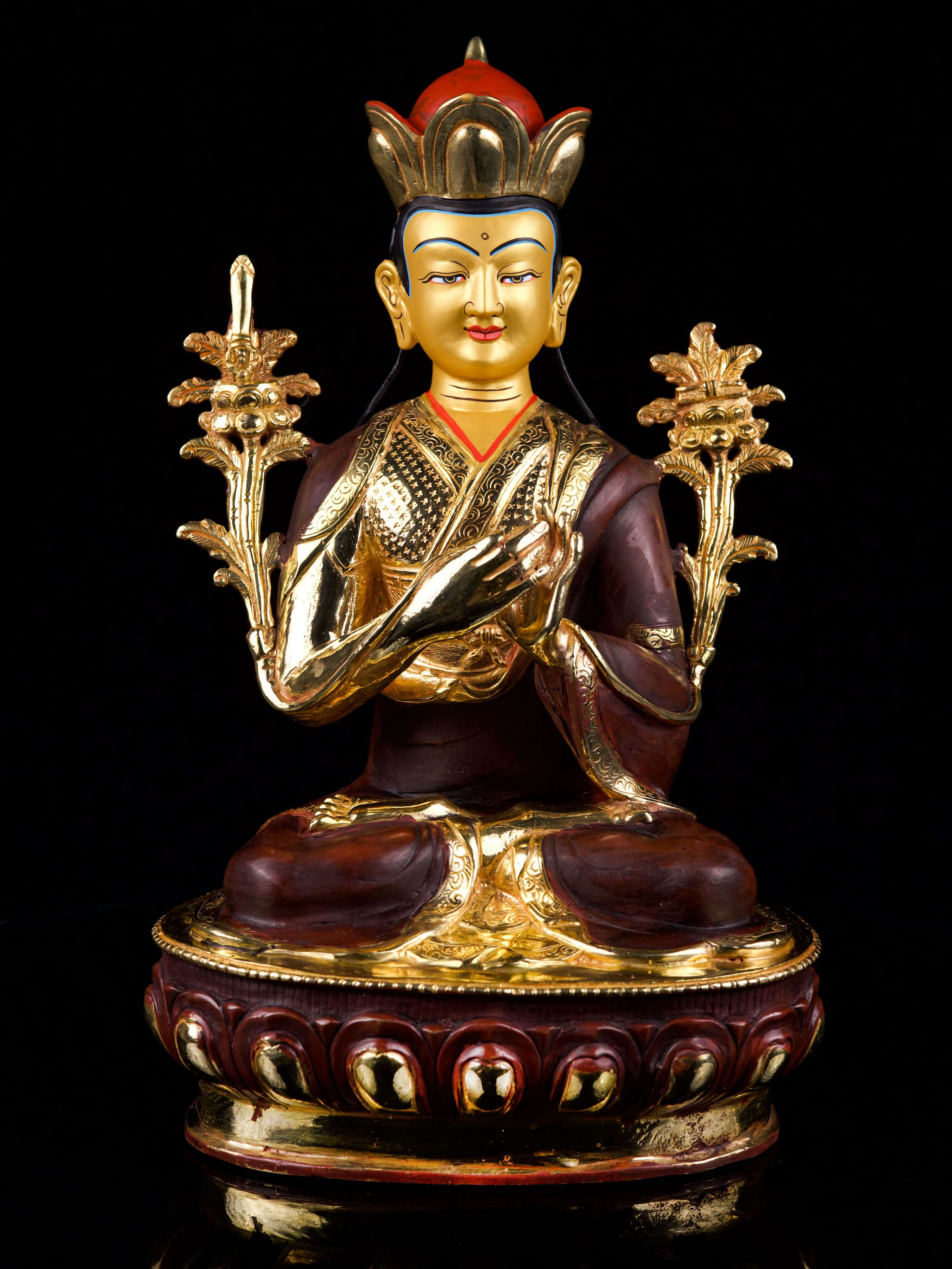 [tsongkhapa] Or [nyamme Sherab Gyaltsen], Buddhist Handmade Statue, [full Gold Plated],[stone Setting], [face Painted]