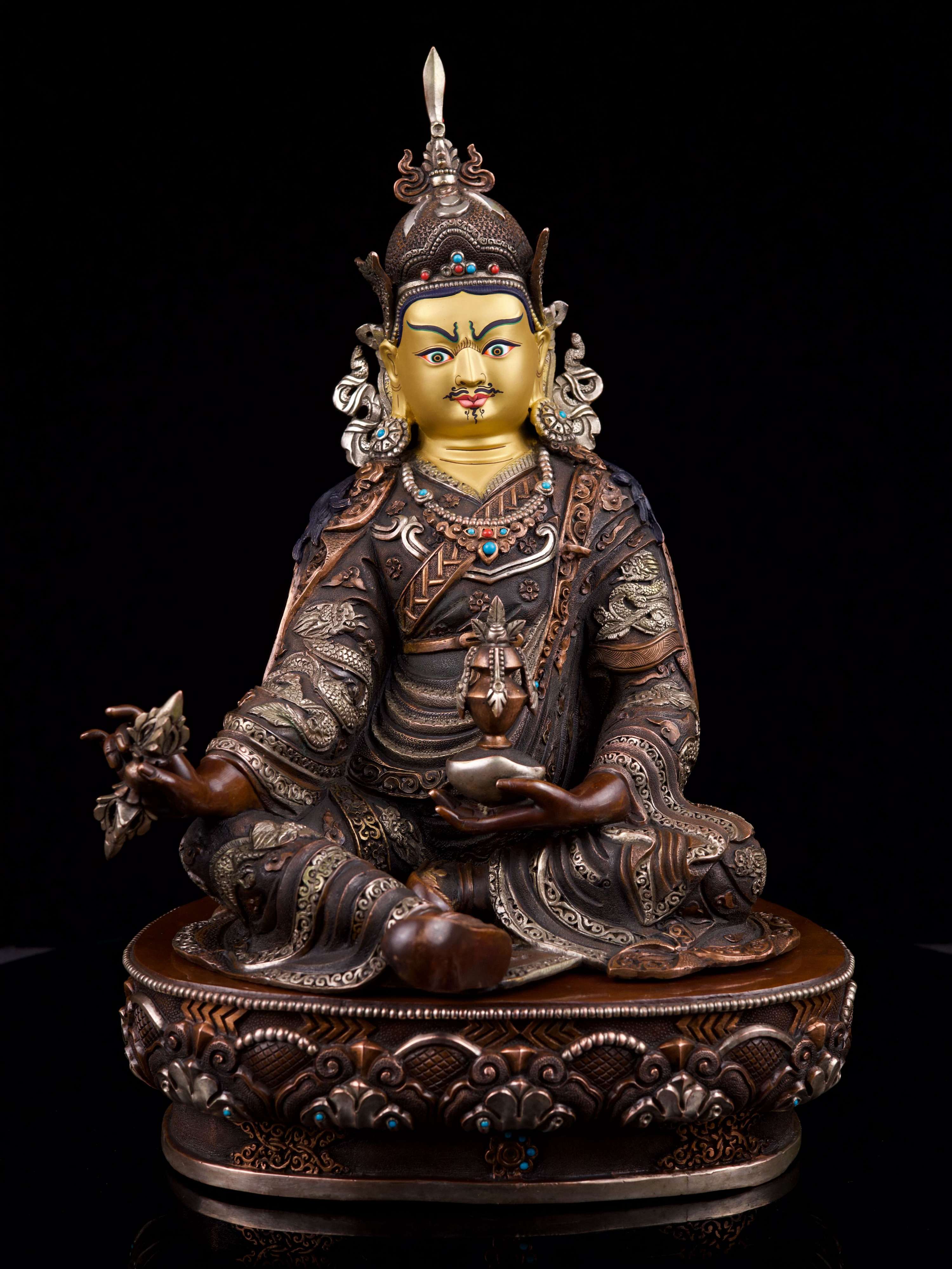[padmasambhava], Buddhist Handmade Statue, [full Gold Plated],[stone Setting], [face Painted]